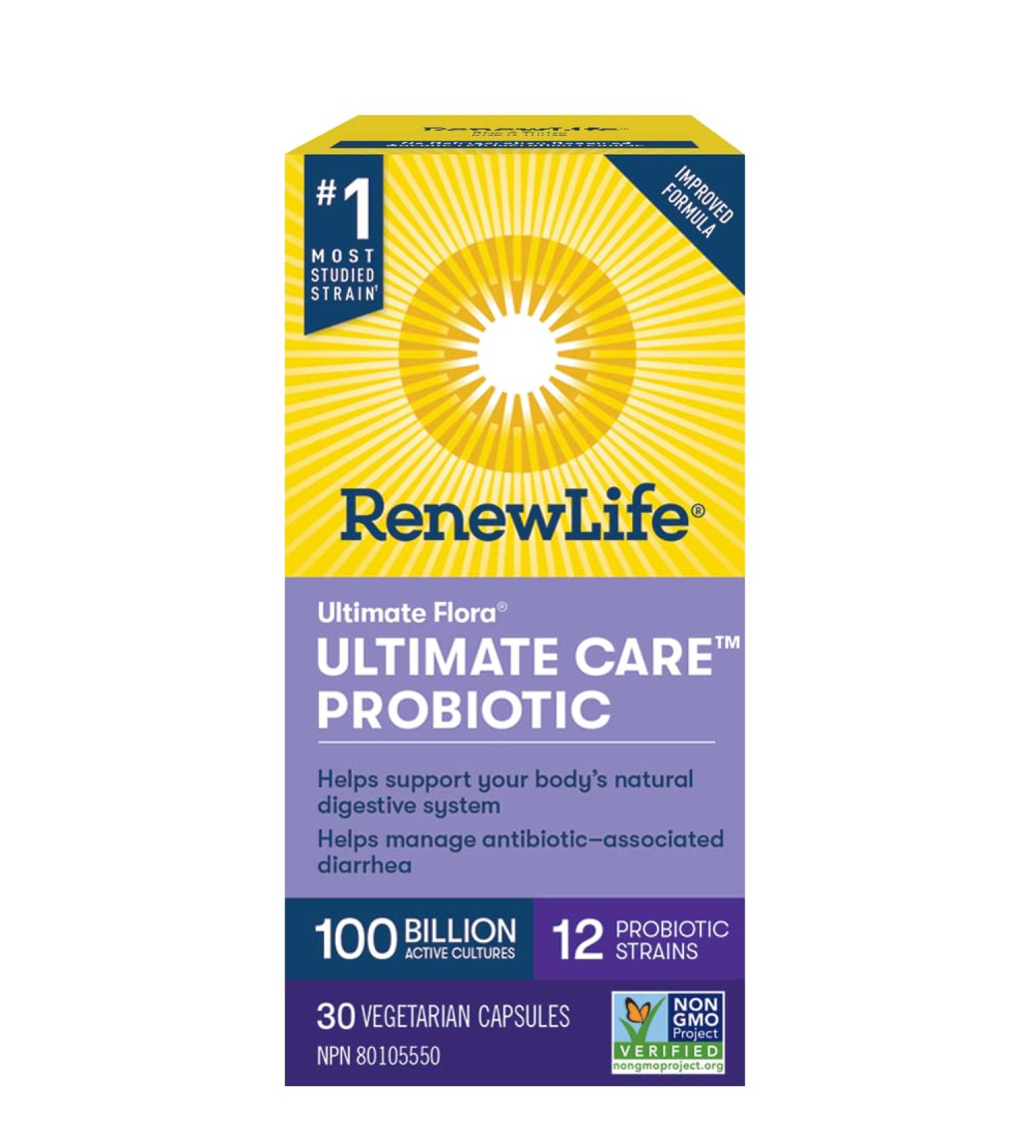 Renew Life Probiotics Ultimate Flora Ultimate Care Probiotic Helps manage antibiotic-associated diarrhea 100 Billion Active Cultures 30 Vegetarian capsules - Buy Online on GoSupps.com