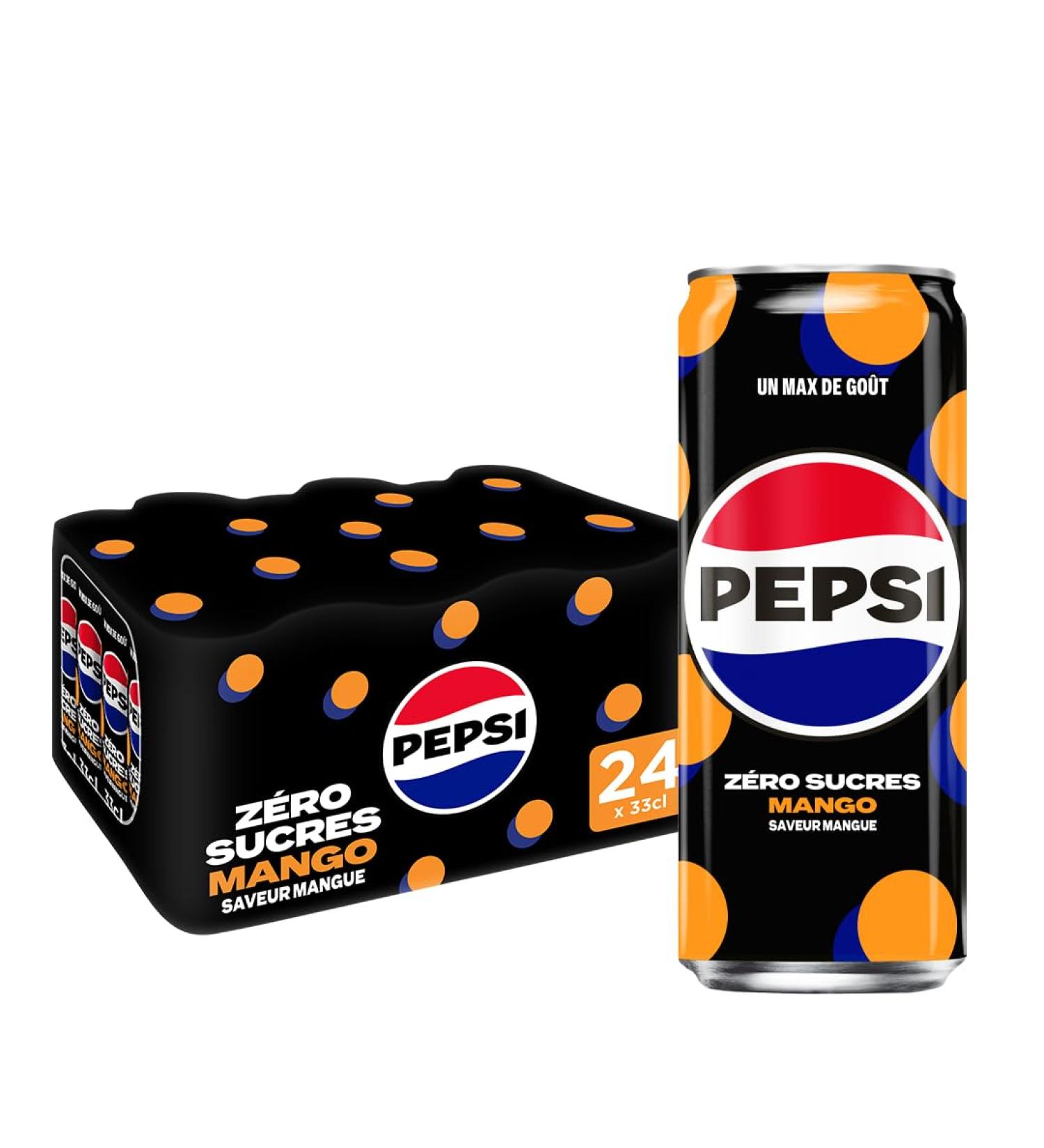 Pepsi Z ro Sucres Saveur Mangue Boisson Gazeuse sans Sucre Canette 33cl Pack de 24 - Buy Online on GoSupps.com