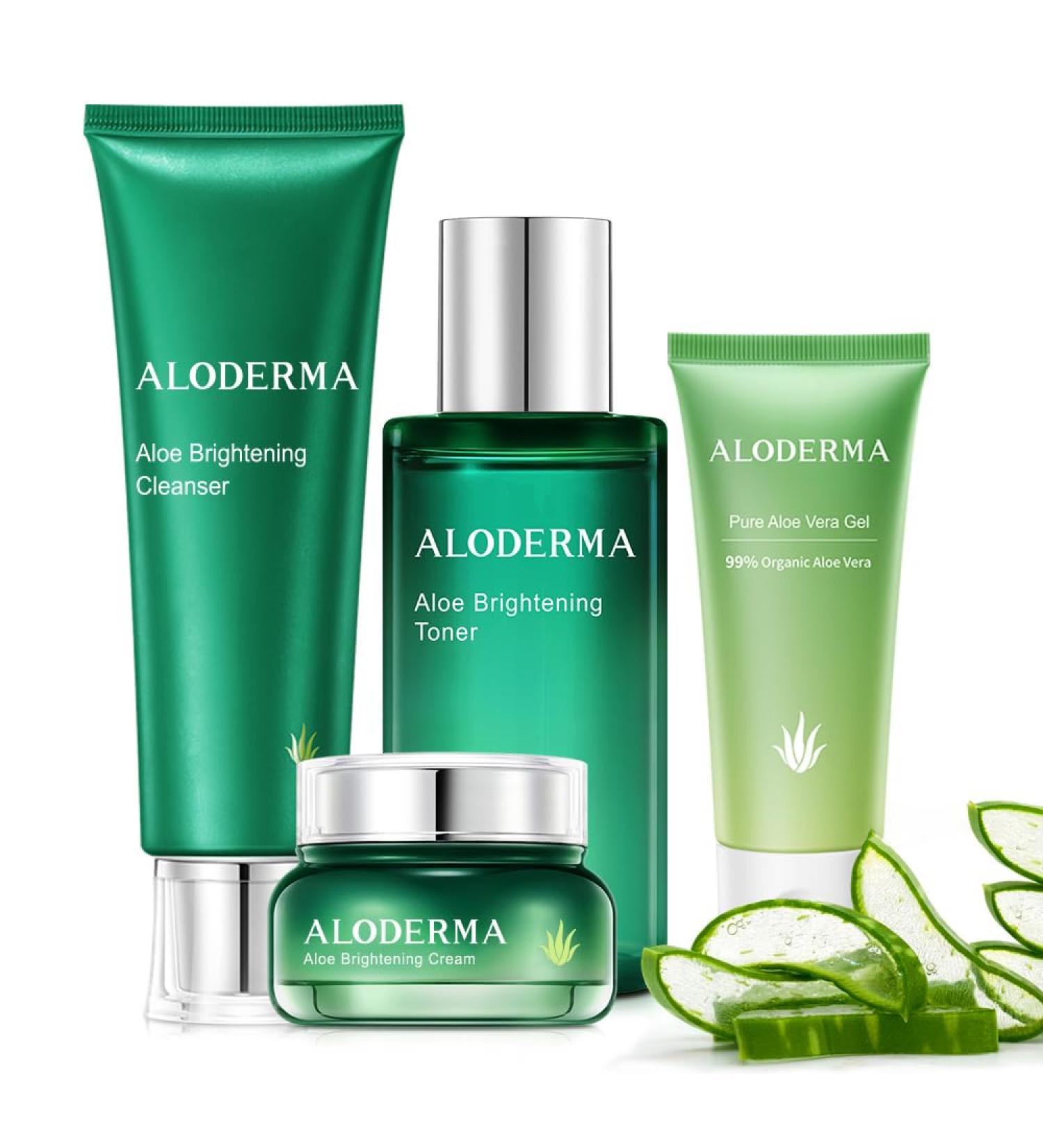 Aloderma Essential Aloe Brightening Skin Care Set - 5 Pieces - Gel Cleanser x2pcs Toner Cream - Buy Online on GoSupps.com