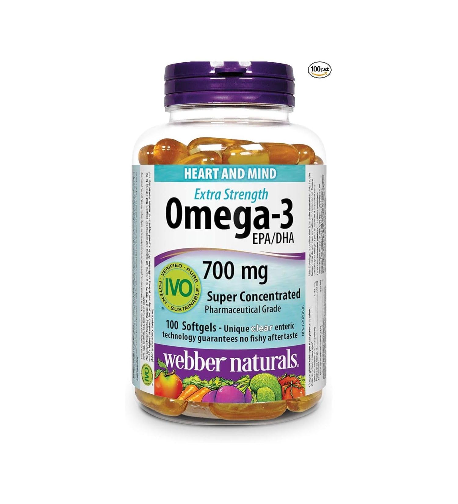 Webber Naturals Omega-3 700 mg Extra Strength 100 Clear Enteric No Fishy Aftertaste Softgels Supports Cardiovascular Health and Brain Function - Buy Online on GoSupps.com