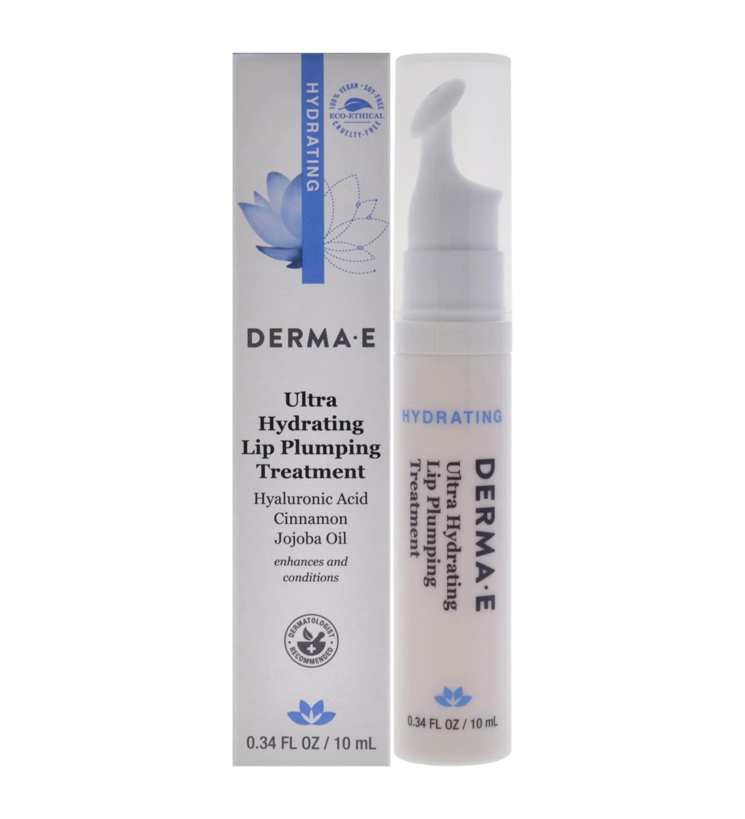 DERMA E Ultra Hydrating Lip Plumping Treatment - Hyaluronic Acid Lip Moisturizer for Enhanced Fullness and Natural Color - Buy Online on GoSupps.com