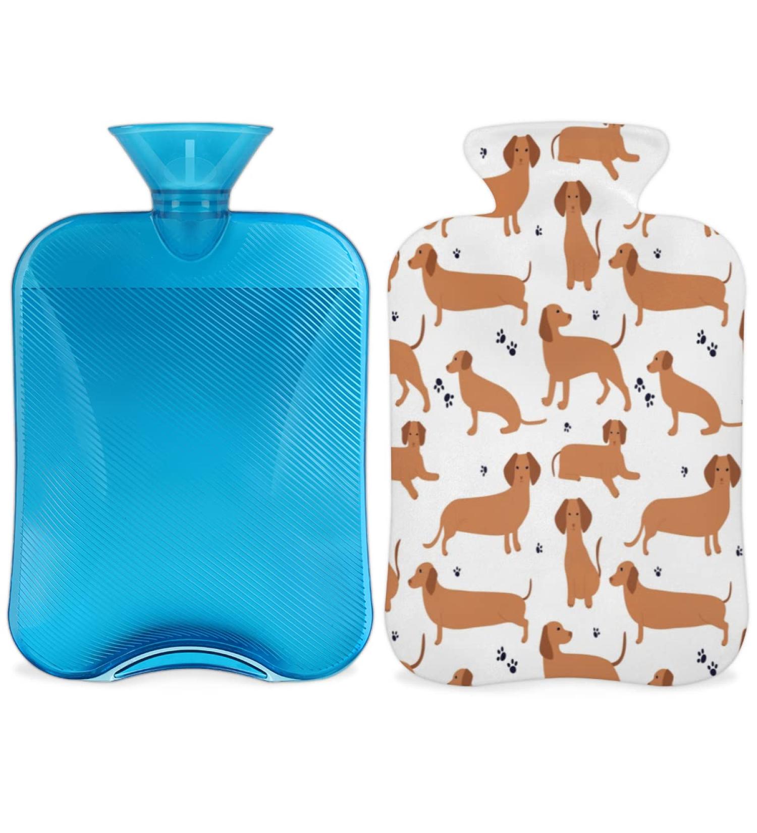 Heat Bottle with Dachshund Motif & Fluffy Cover 2L Warm Water Bottle for Kids Adults | Cozy Nights & Pain Relief - Buy Online on GoSupps.com