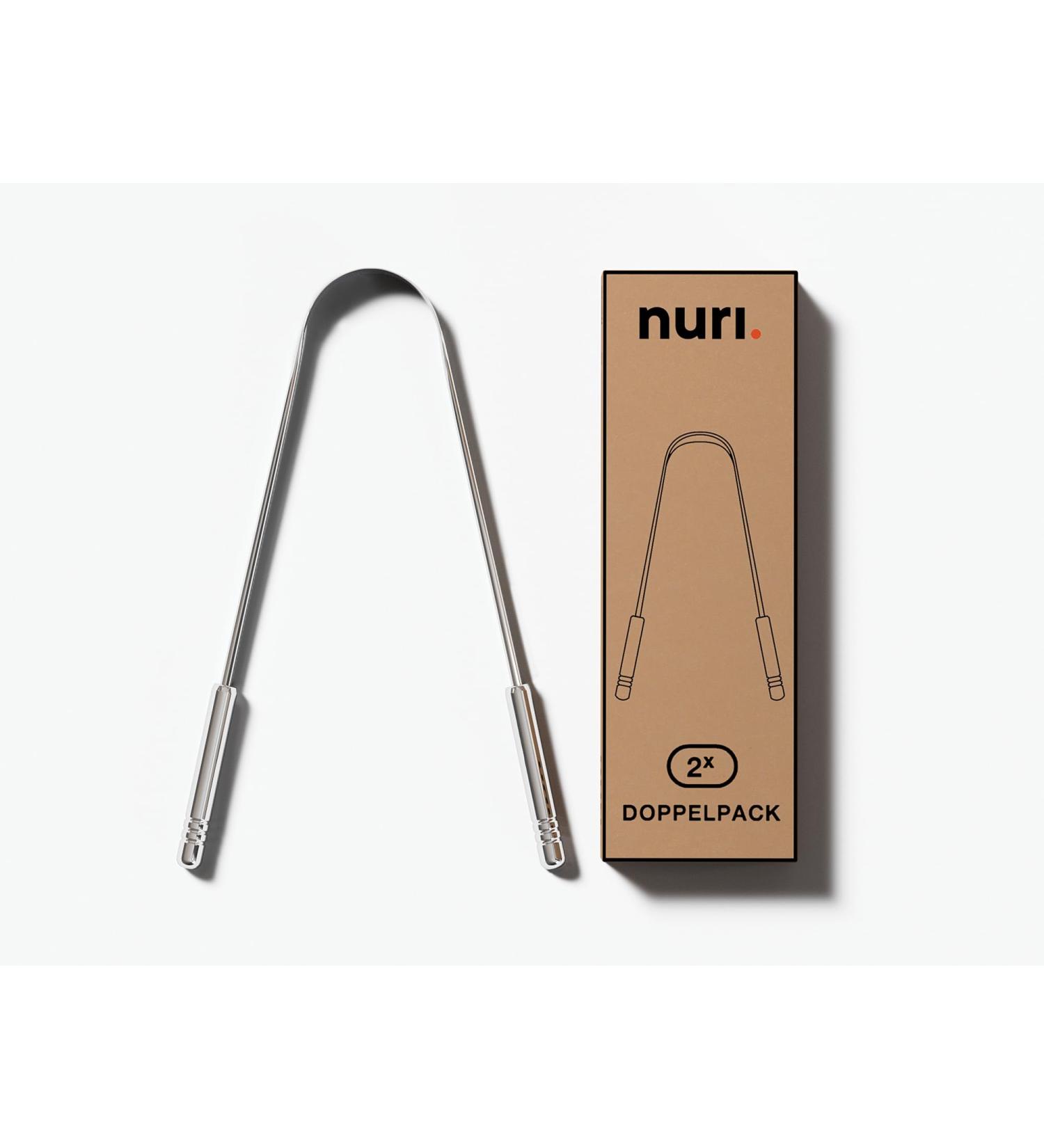 Nuri Tongue Cleaner | 2x Stainless Steel Tongue Scrapers for Adults | Fight Bad Breath | High-Quality Tongue Brush - Buy Online on GoSupps.com