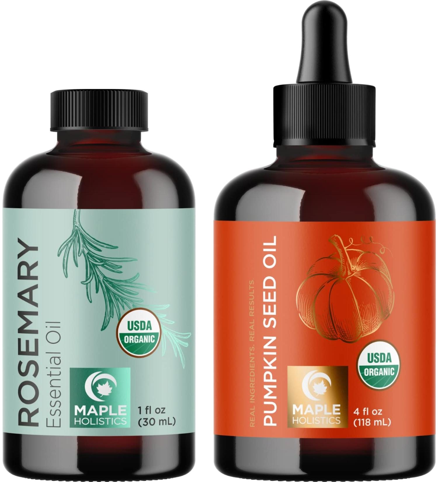 Organic Rosemary & Pumpkin Seed Oils - USDA Certified Essential Oil for Hair, Skin & Nails - Aromatherapy Benefits - Buy Online on GoSupps.com