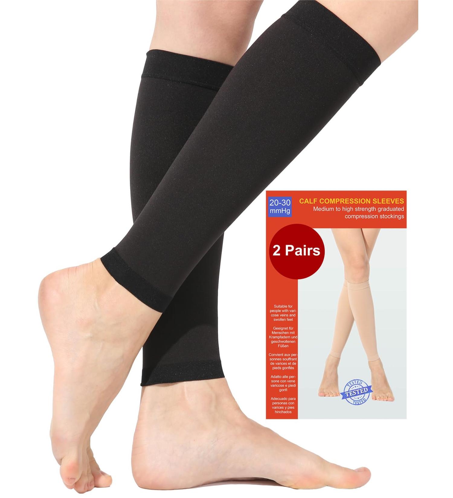Medical Compression Stockings for Men & Women - 2 Pairs 20-30 mmHg Class 2 | Calf Support for Varicose Veins Edema & Sports - XL/2X Black - Buy Online on GoSupps.com