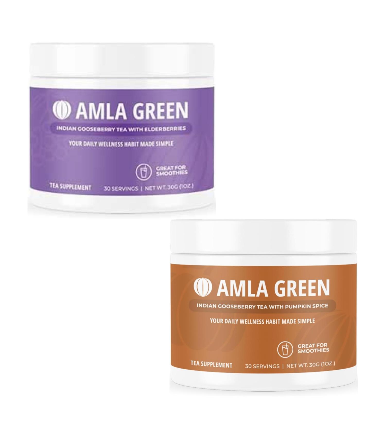 Amla Powder & Green Tea Superfood Supplement with Elderberry & Pumpkin Spice Organic Vegan 30 Servings - Buy Online on GoSupps.com