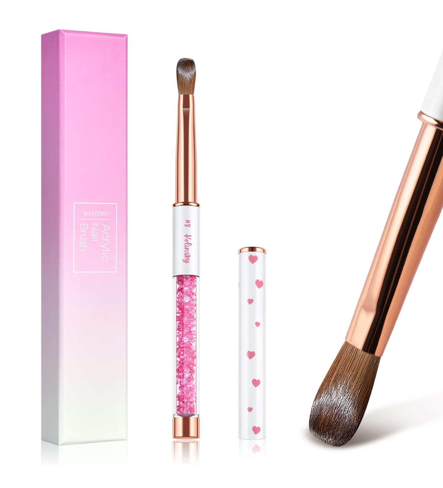 Yasterd 100% Pure Kolinsky Acrylic Nail Brush - Size 8 Crimped Oval | Pink Rhinestone Metal Handle | Professional Manicure Tool - Buy Online on GoSupps.com
