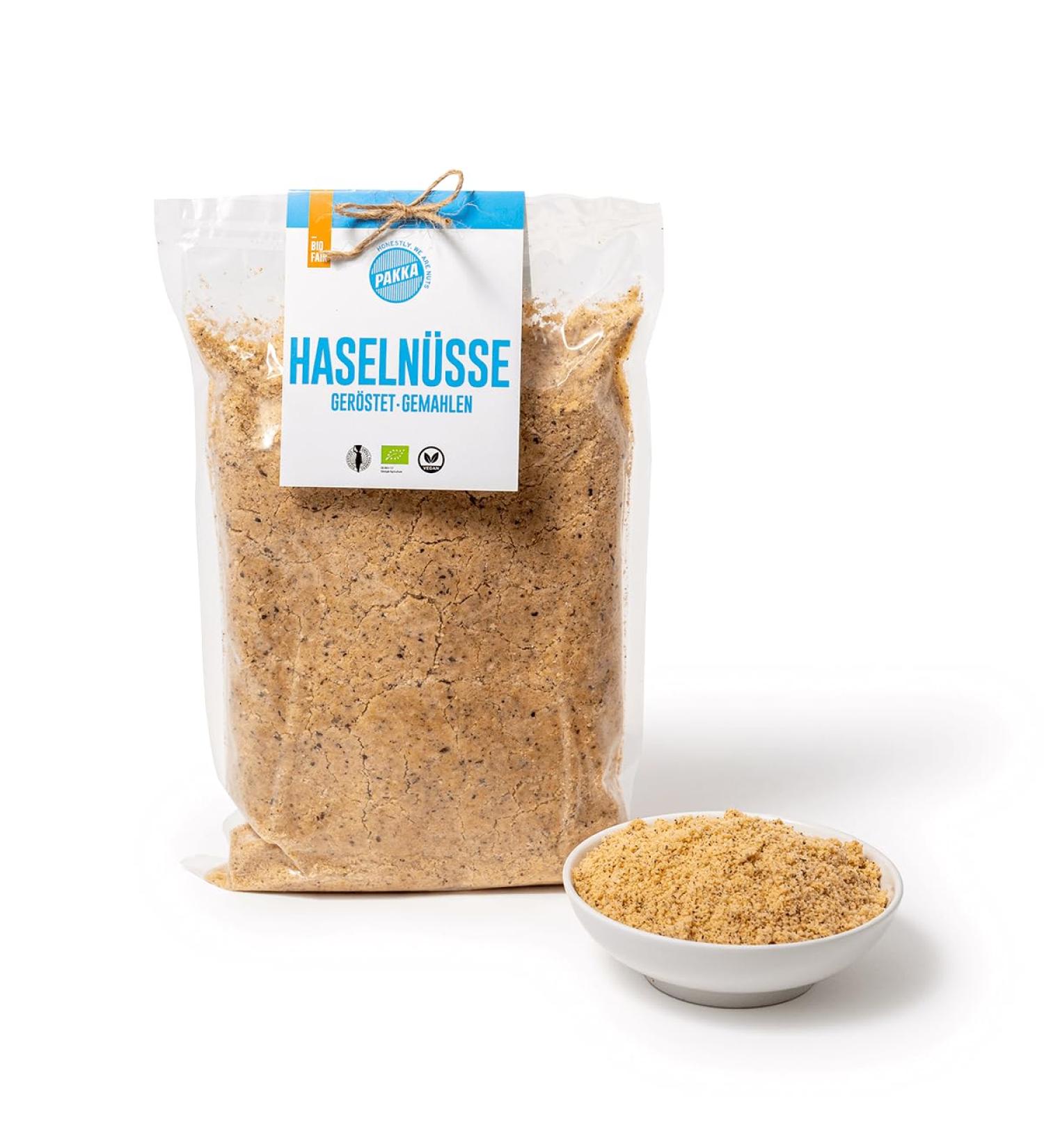Pakka Bio Hazelnut Flour 1kg - Grated & Roasted Vegan KO & Fair from Georgia - Premium Quality Ground Hazelnuts - Buy Online on GoSupps.com