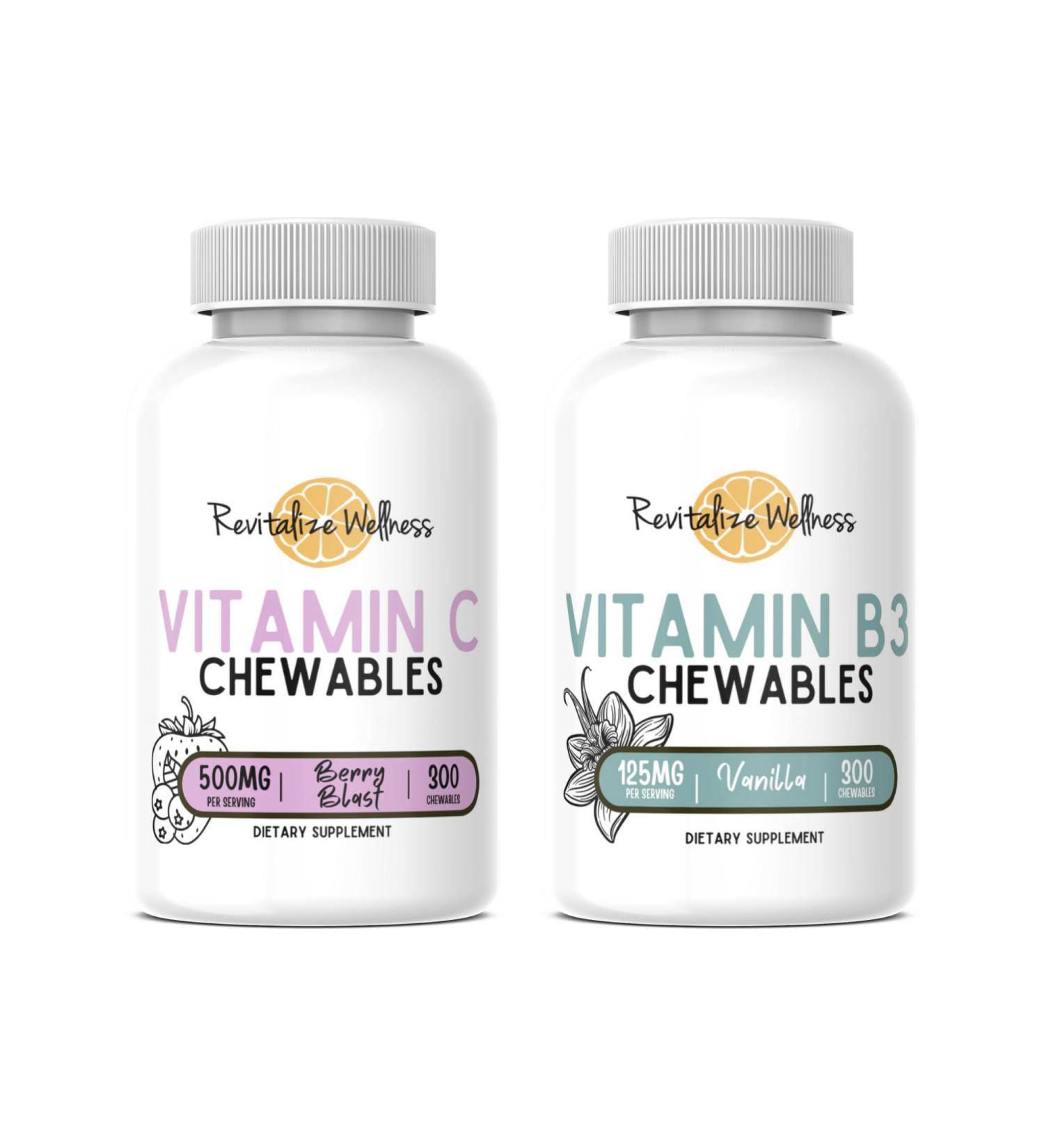 Revitalize Wellness Bundle | Vitamin C Chewables (Berry Blast) 60 Servings and Vitamin B3 Chewables (Vanilla) 300 Servings - Buy Online on GoSupps.com