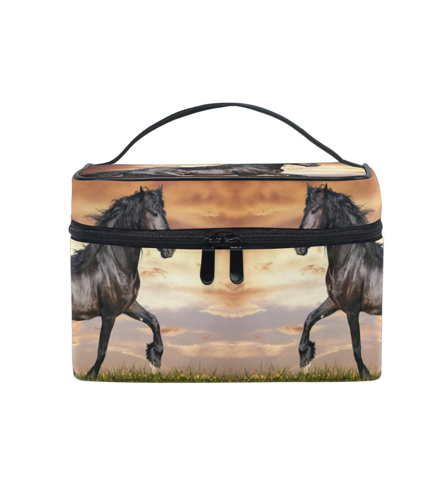 Daisy Black Horse Cosmetic Organizer Bag - Stylish Zipper Makeup & Wash Bag for Women & Girls - International Shipping Available - Buy Online on GoSupps.com