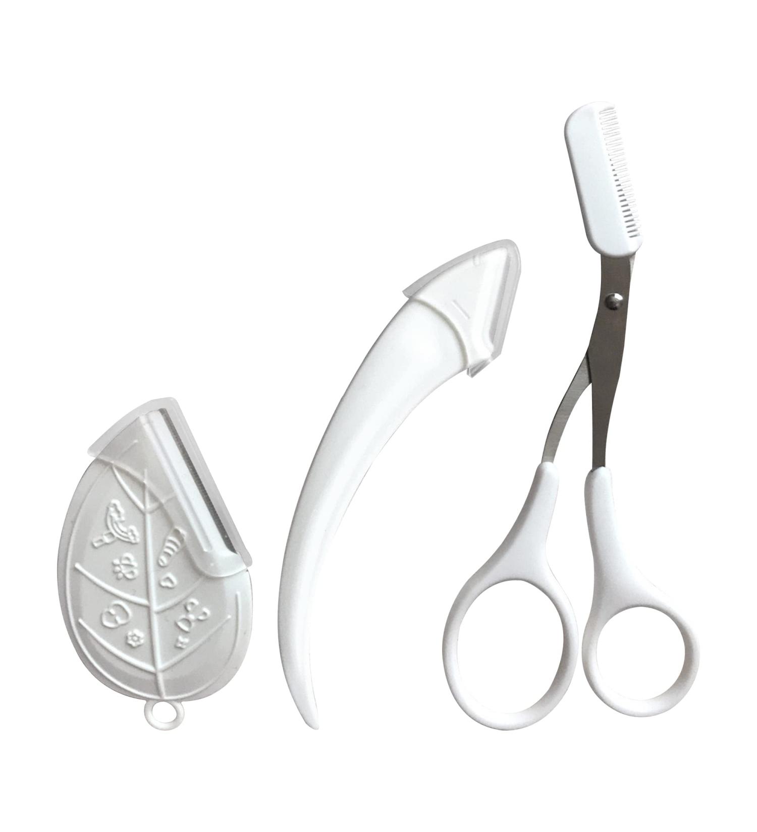 Stainless Steel Eyebrow Scissors Set with Comb - Curved Trimmer Tool for Men, Women, and Girls - 3Pcs in White - Buy Online on GoSupps.com