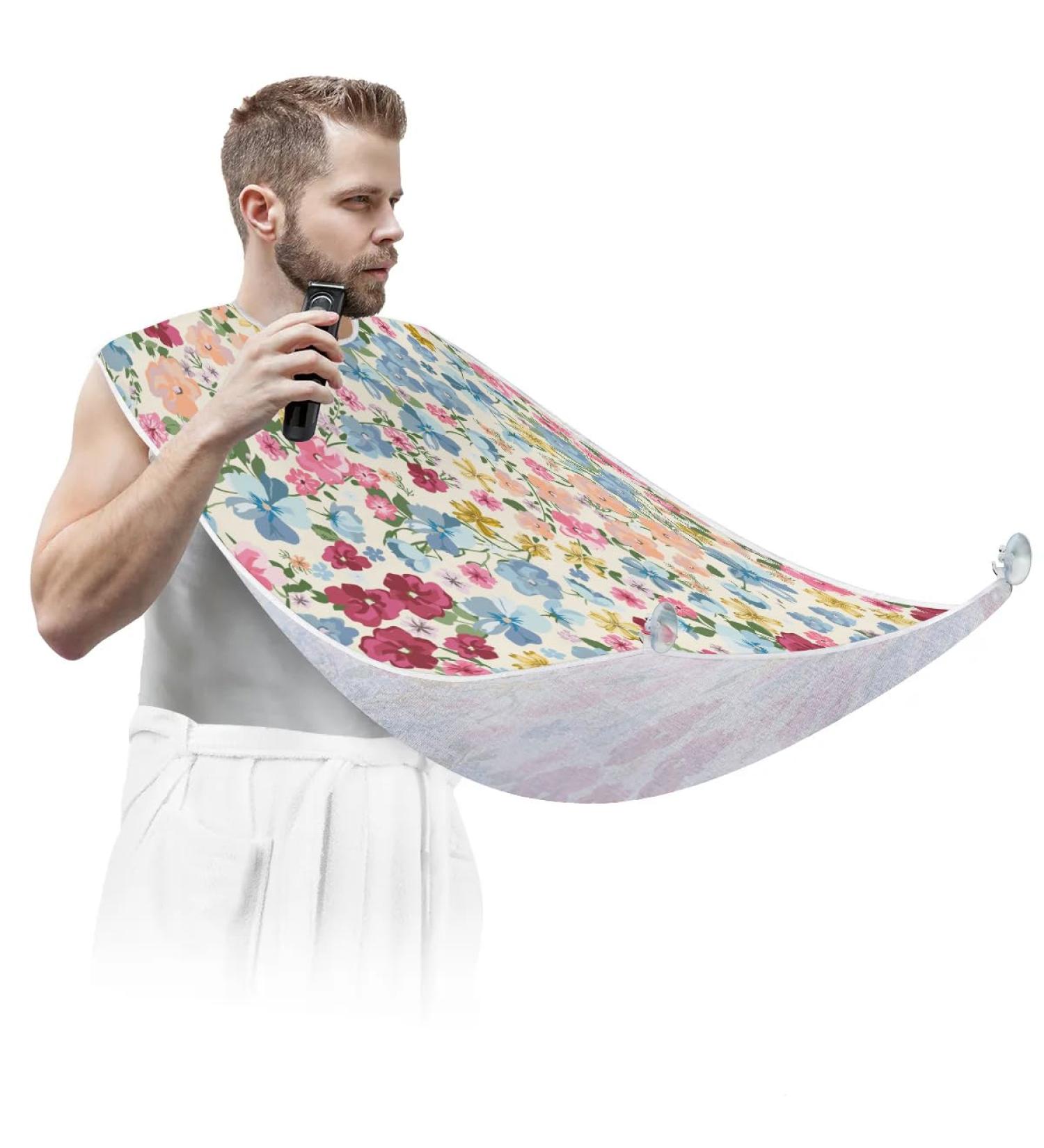 Beard Bib Apron for Men - Non-Stick Waterproof Hair Catcher Cape for Easy Shaving & Trimming | Stylish Floral Design - Buy Online on GoSupps.com