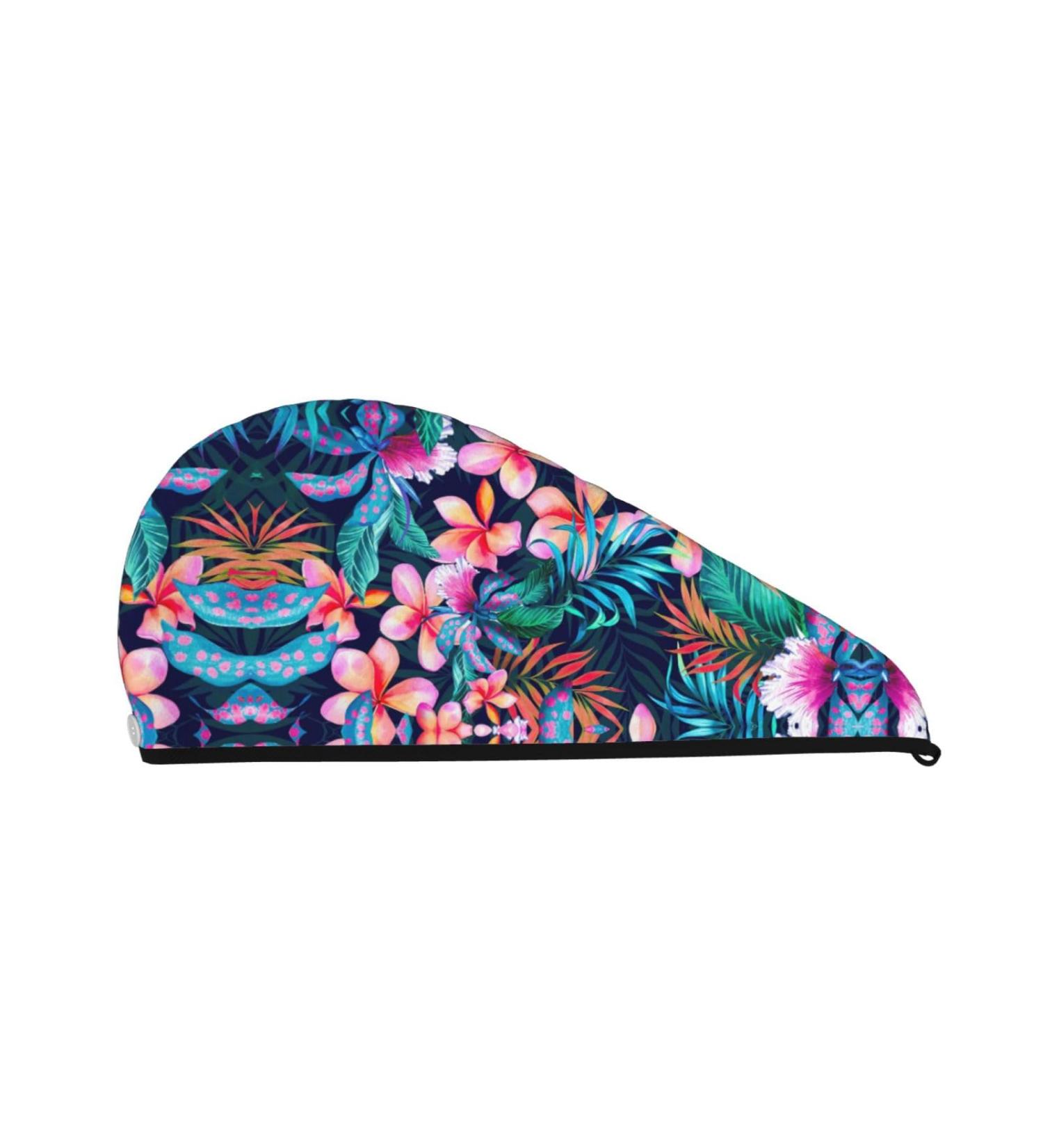 Tropical Flowers Coral Velvet Dry Hair Cap | Quick-Dry Hair Towel Wrap for Travel & Home - Perfect for Men & Women - Buy Online on GoSupps.com