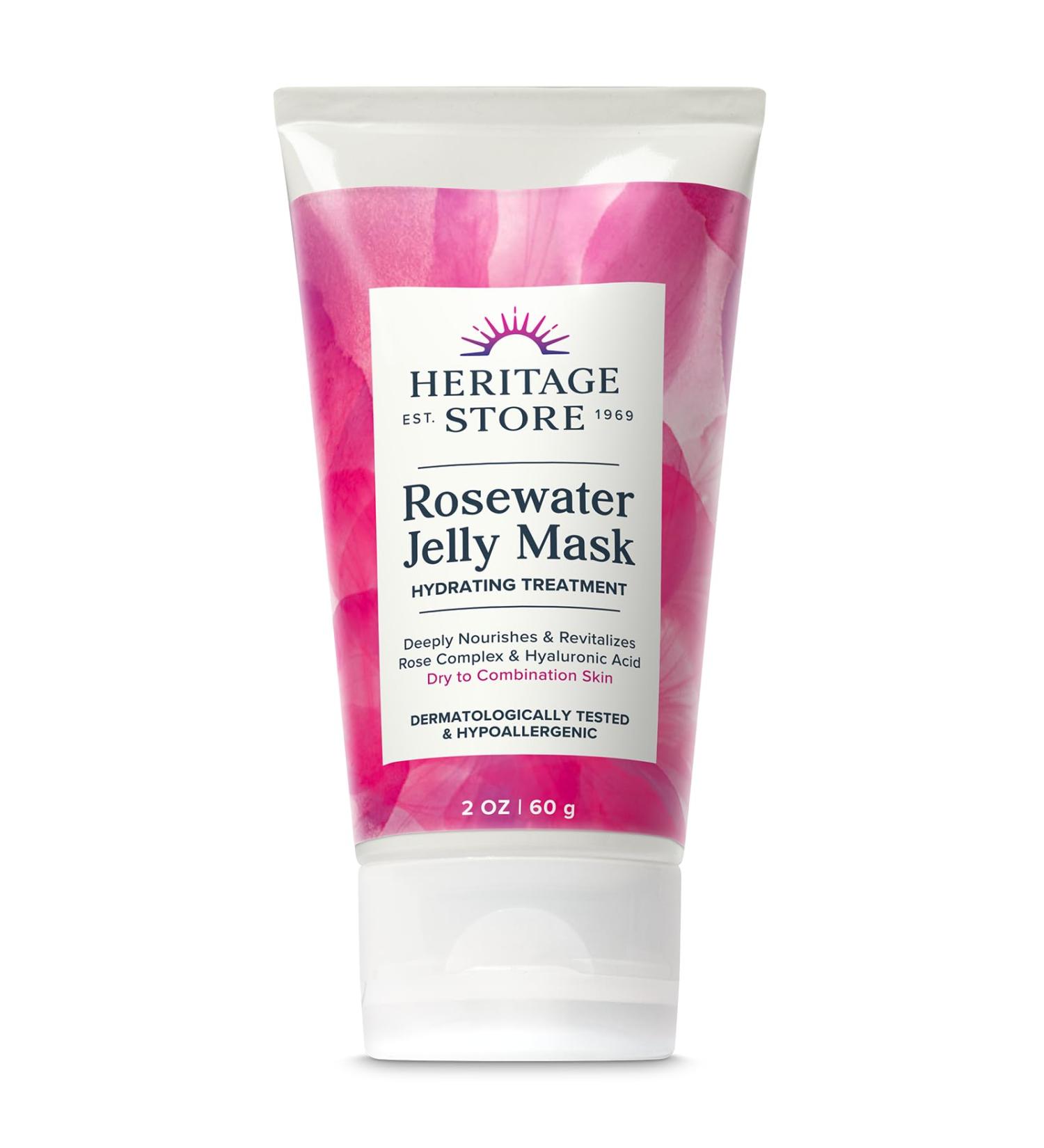 HERITAGE STORE Rosewater Jelly Facial Mask - Hydrating Gel Treatment with Hyaluronic Acid for Dry Skin | Vegan & Cruelty Free 2oz - Buy Online on GoSupps.com
