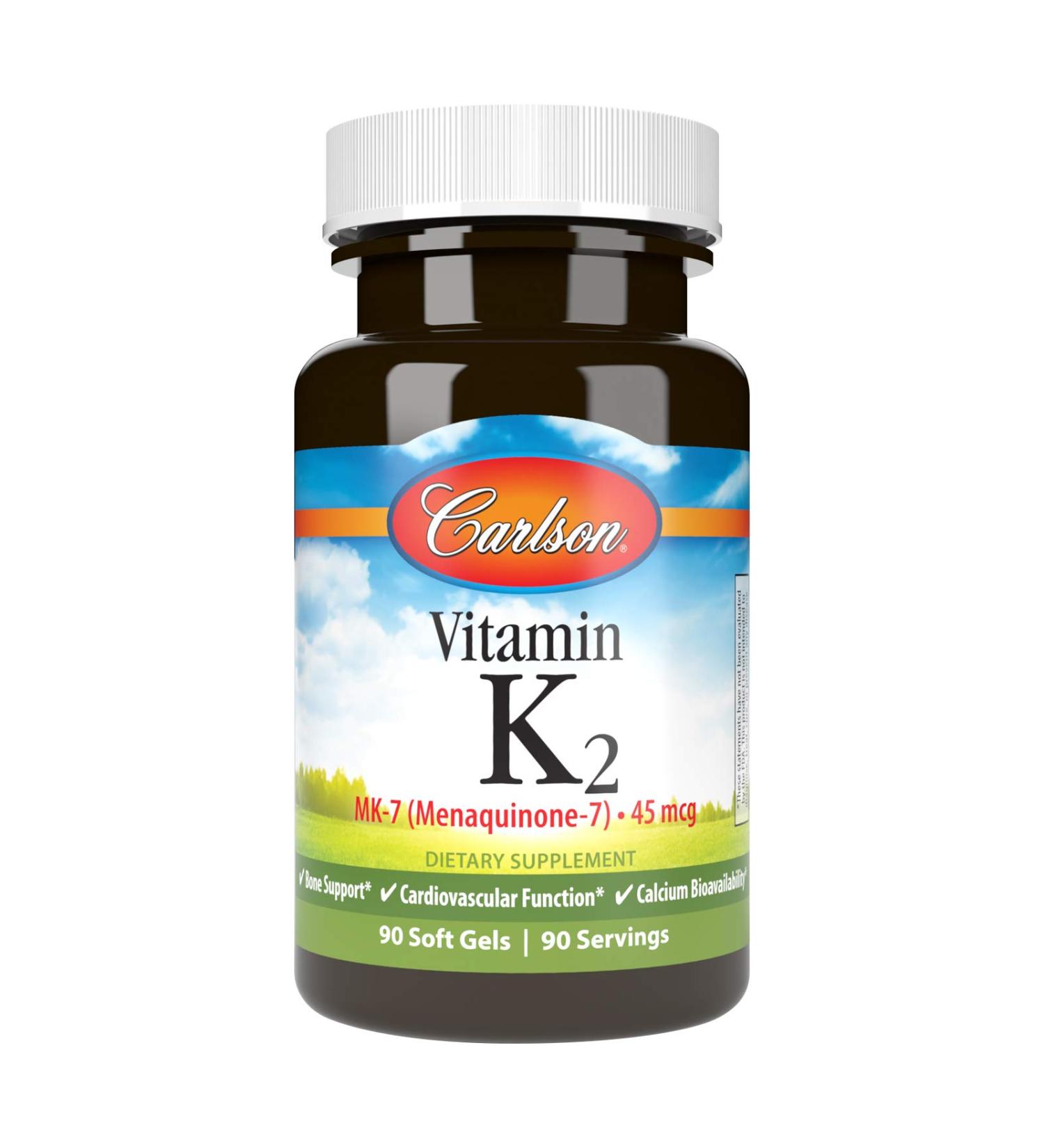 Carlson - Vitamin K2 MK-7 (Menaquinone) 45 mcg Bone Support Calcium Bioavailability K2 Vitamin Vitamin K-2 90 Softgels 90 Count (Pack of 1) - Buy Online on GoSupps.com