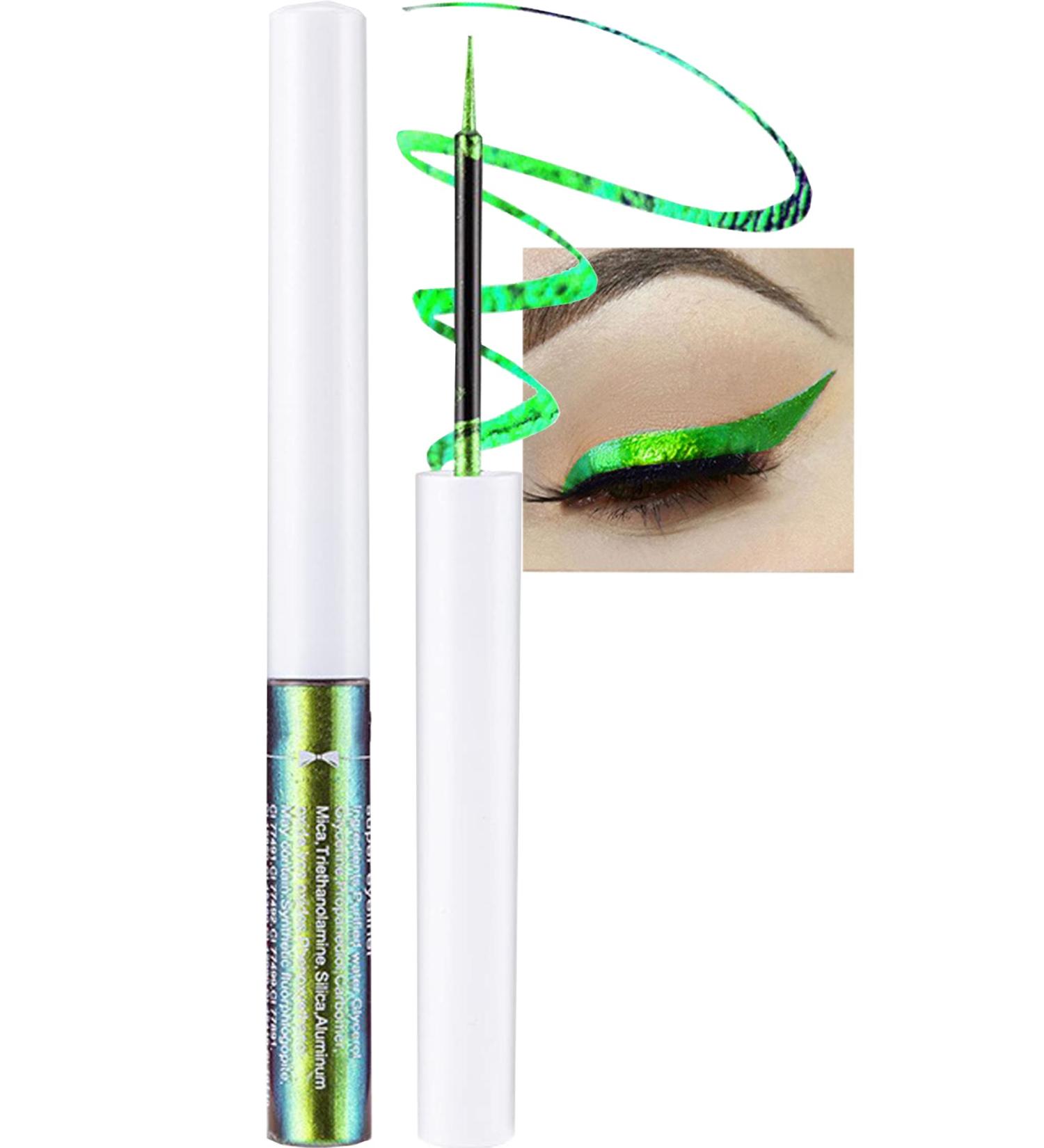 Chameleon Glitter Eyeliner Liquid - Green Metallic High-Pigmented Multi-Reflective Finish - Smudge-proof Longwear Eye Liner & Shadow Pen - Ultra-Fine Tip - Women's Makeup Gift-02 - Buy Online on GoSupps.com