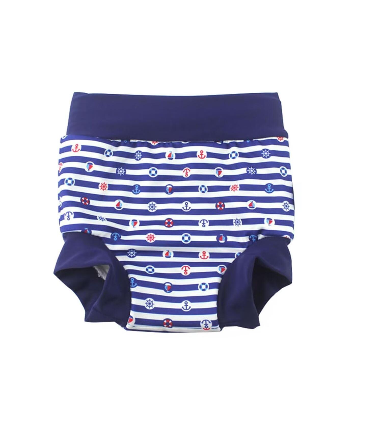 BabyPreg baby child swimming letters cover diaper with high waist abdominal protection bathing shorts (marine stripes 0-2 years) marine stripes 0-24 months (1 Pack)