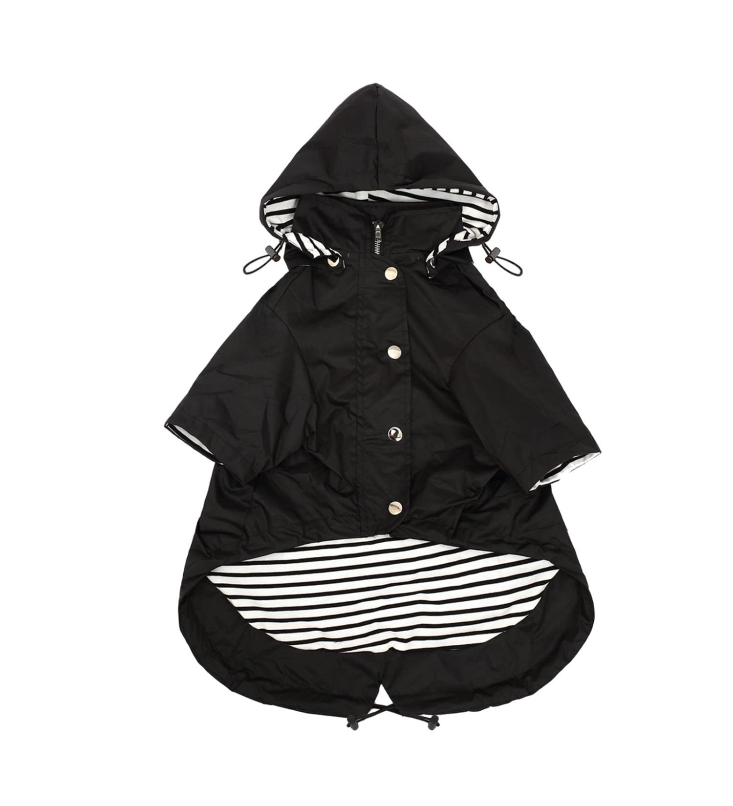 Buy Minezi Waterproof Dog Coat - Medium Black Zipper Reflective Buttons Adjustable Strap & Removable Hood - Buy Online on GoSupps.com