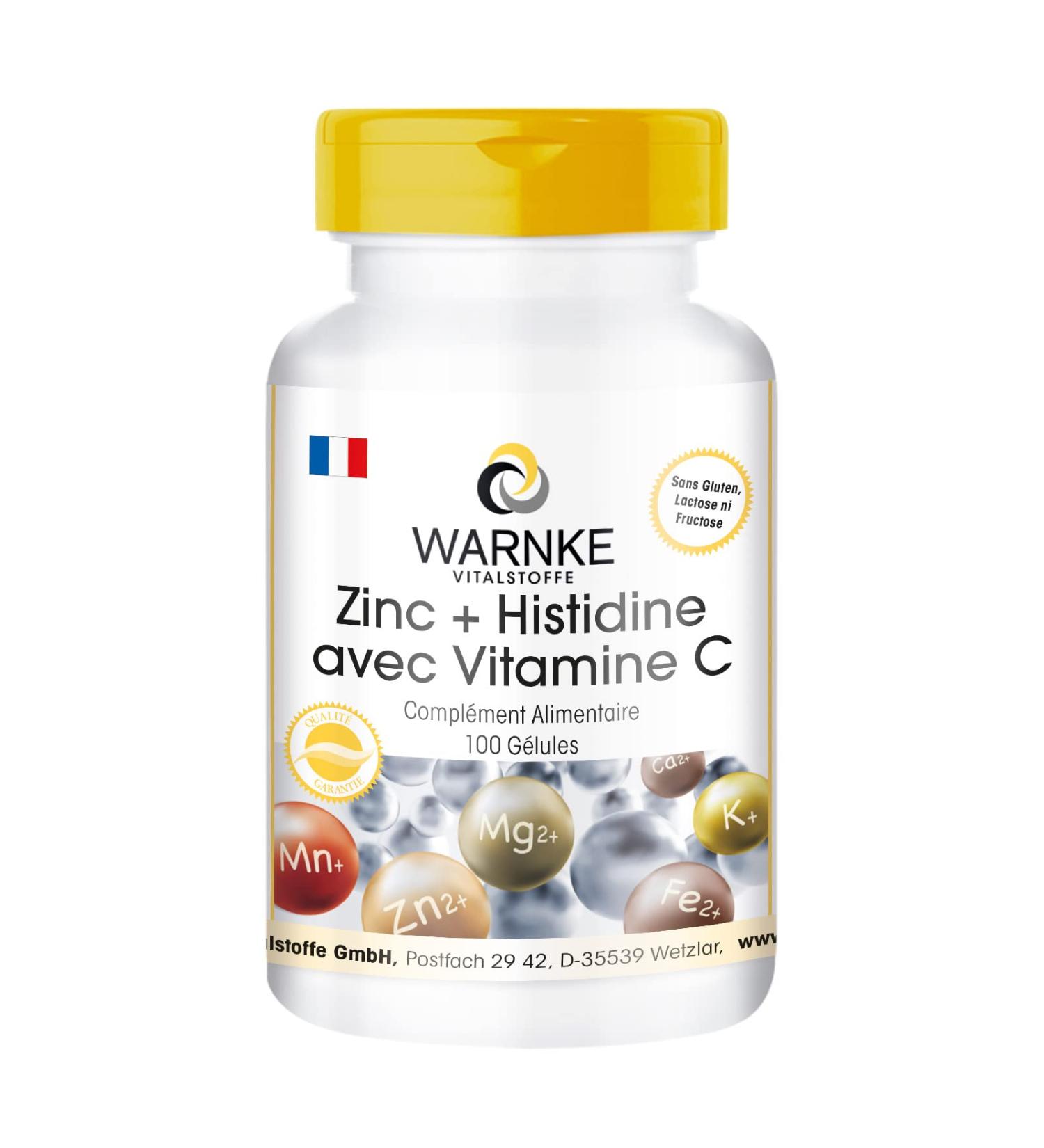 Zinc + Histidine + Vitamin C - High dosage - 300mg Vitamin C & 10mg Zinc per capsule - Vegan - 100 capsules | Warnke Vitalstoffe - Quality from German Pharmacies - Buy Online on GoSupps.com