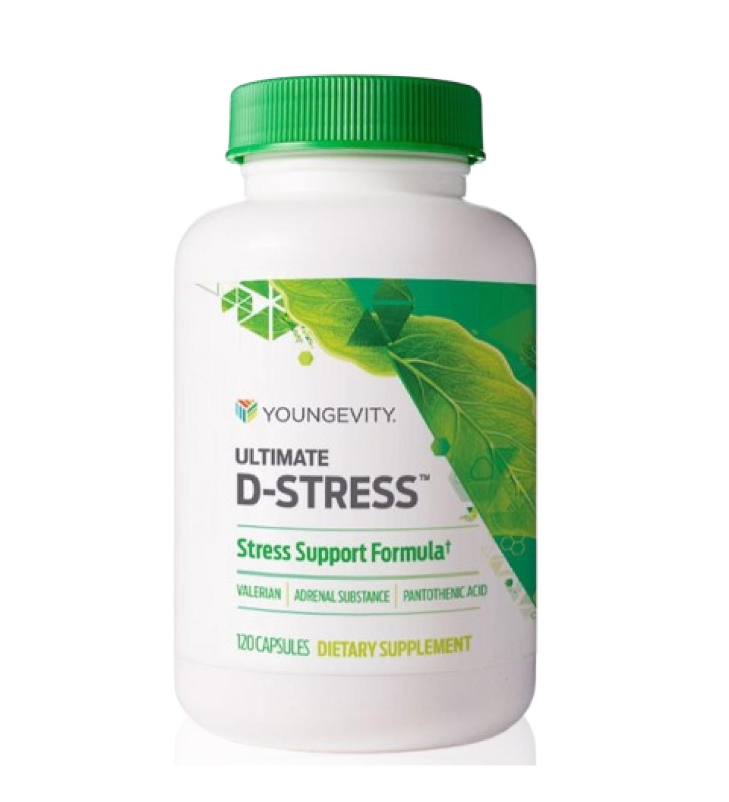 Youngevity Ultimate D-Stress Natural Stress Relief Supplement with Magnesium Valerian Root Extract and B Vitamins Supports Adrenal Health and Nervous System 120 Capsules - Buy Online on GoSupps.com