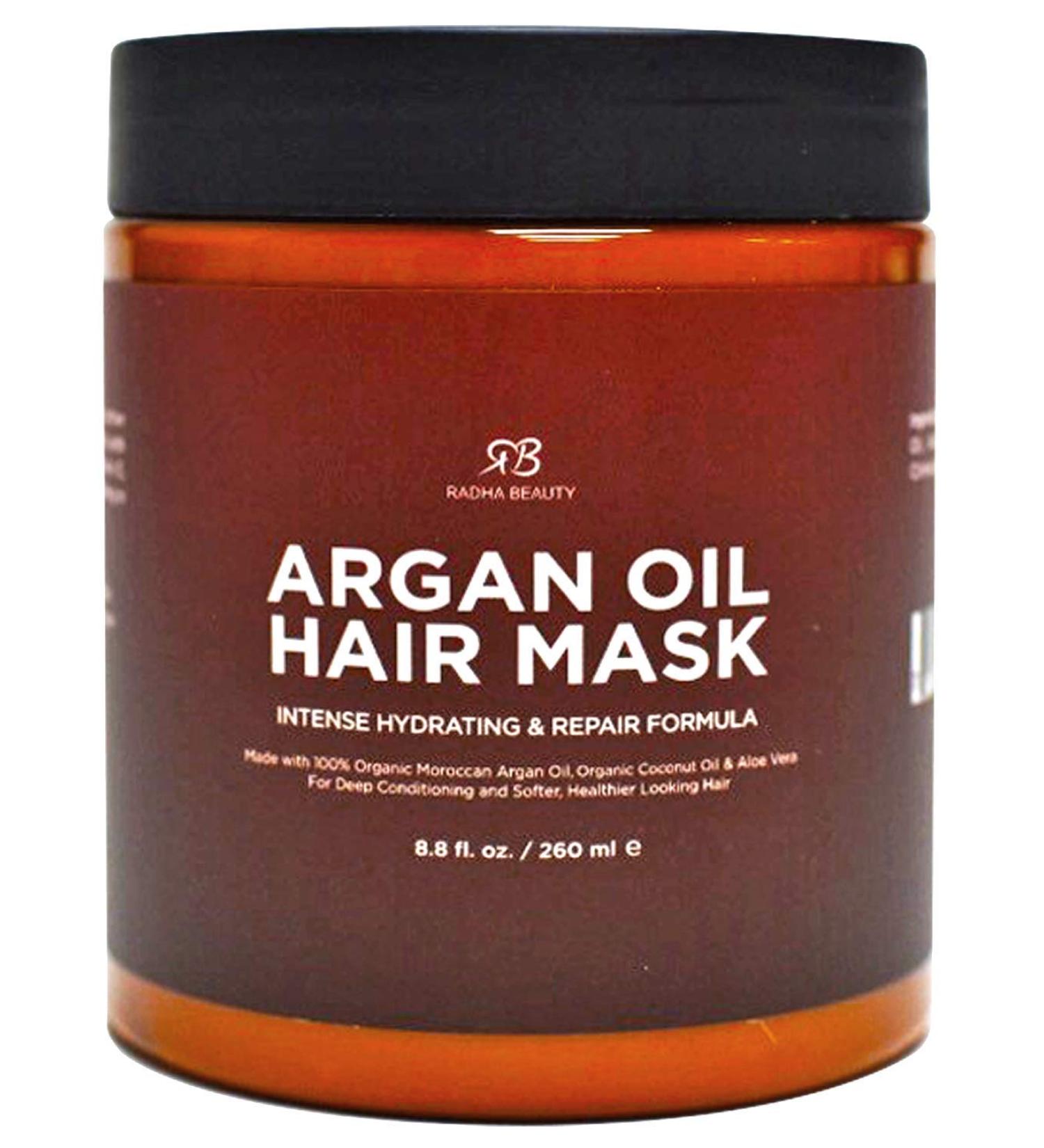 Radha Beauty Argan Oil Hair Mask 8 oz. - 100% Organic Hydrating Repair Formula with Argan Oil, Coconut Oil, Aloe Vera - Buy Online on GoSupps.com
