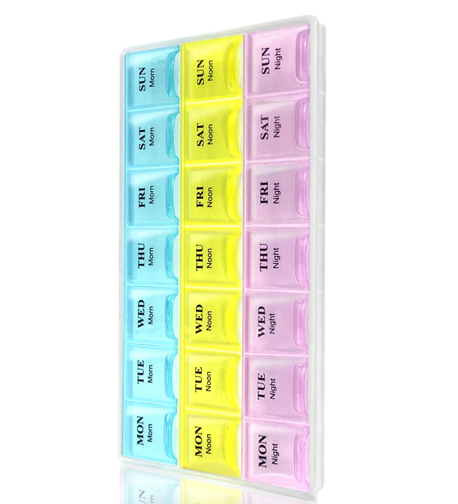 Weekly Pill Organizer with Snap Lids | 7-Day Morn/Noon/Night | Perfect for Vitamins & Medications - Buy Online on GoSupps.com