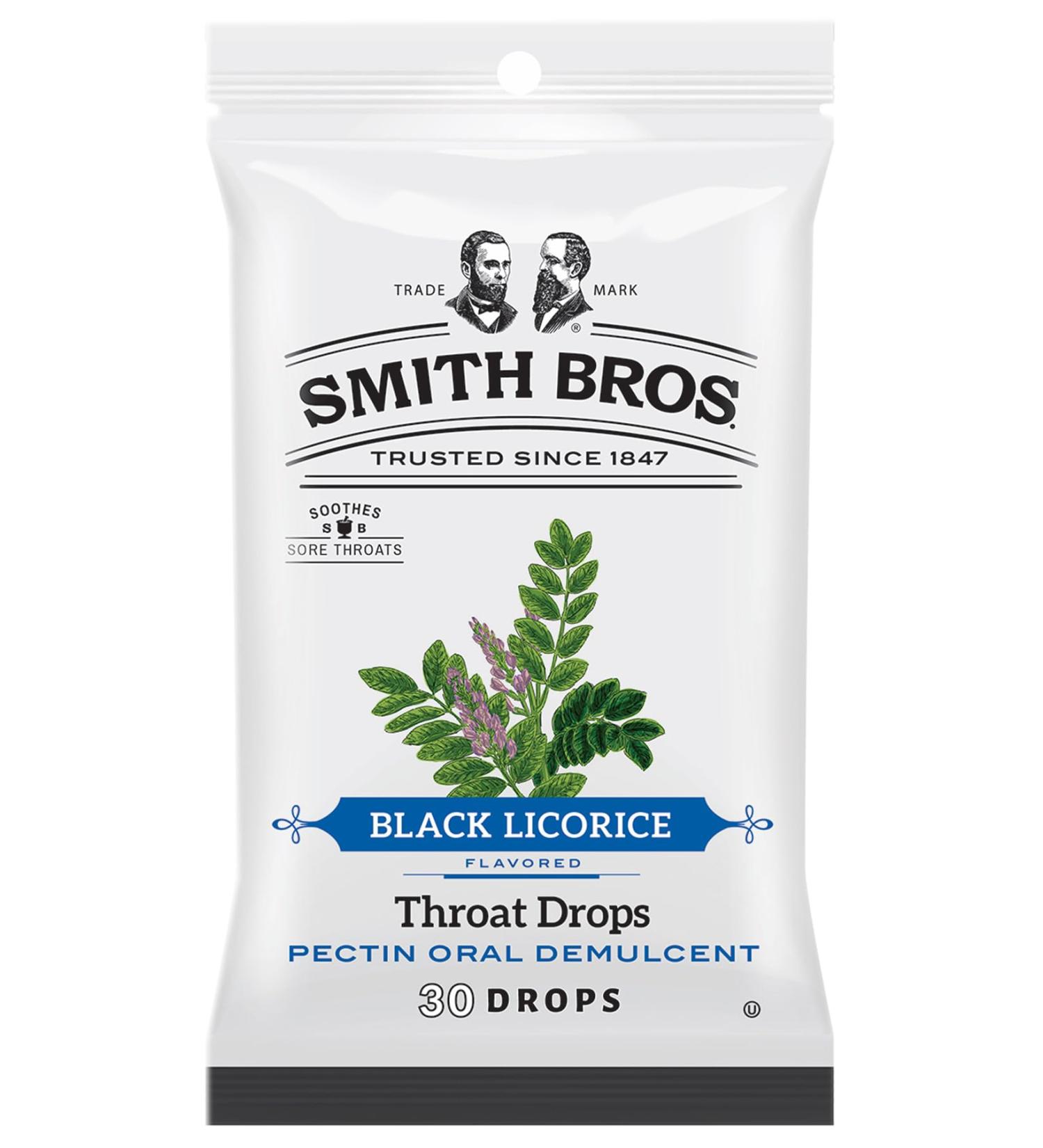Sore Throat Lozenges with Pectin - Smith Brothers Black Licorice Flavor | Vintage Candy Cough Drops - Original American Throat Drops (Pack of 1 - Buy Online on GoSupps.com