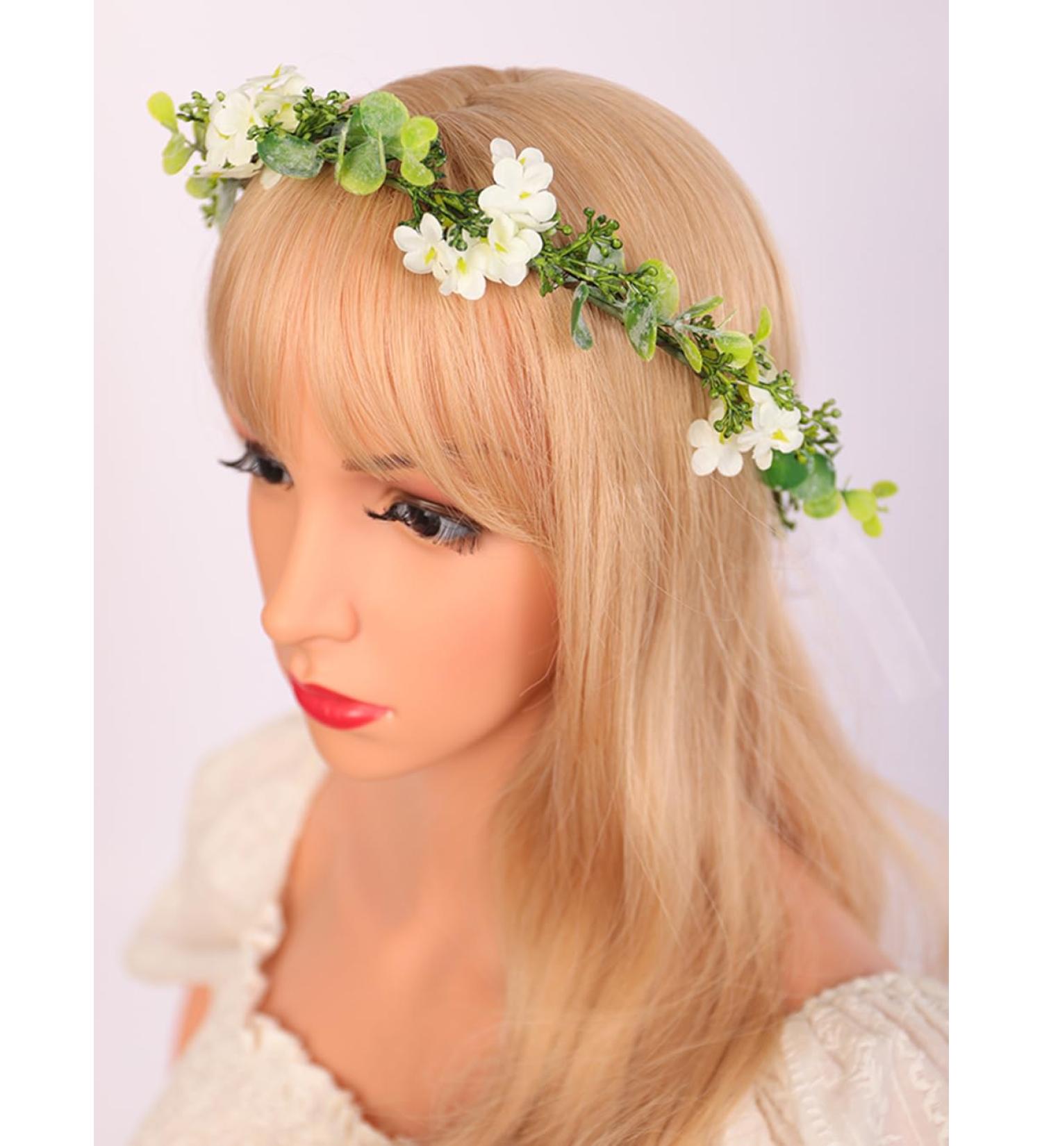 Boho Floral Headband - Wiwpar Green Leaf Garland Bridal Hair Wreath for Women & Girls | Perfect for Weddings Parties & Photos - Buy Online on GoSupps.com
