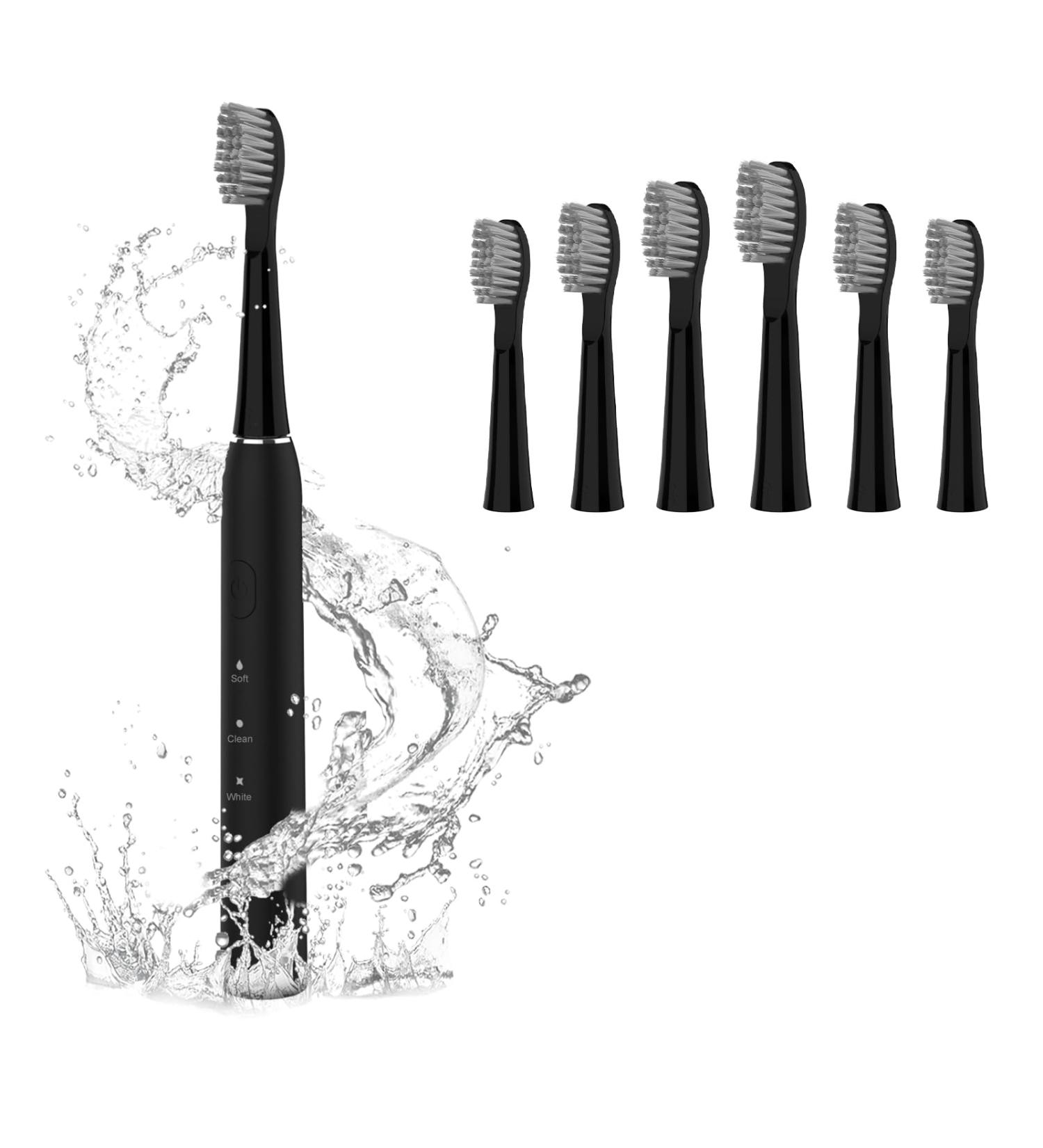 Shop Sonic Electric Toothbrush for Adults - 6 Brush Heads Travel Case 30-Day Battery Life 3 Modes & Smart Timer - Black - Buy Online on GoSupps.com