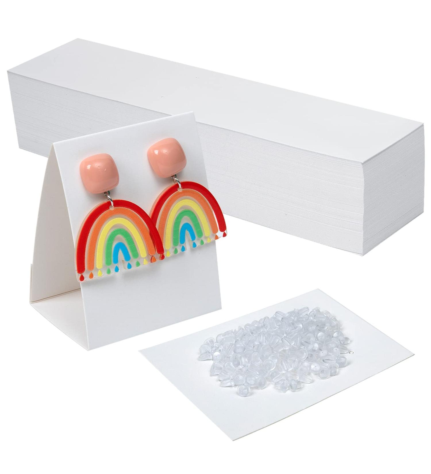 100 Pcs Standing Earring Display Cards with 200 Pcs Earring Backs - White | Ideal for DIY Earrings and Jewelry Display - Buy Online on GoSupps.com