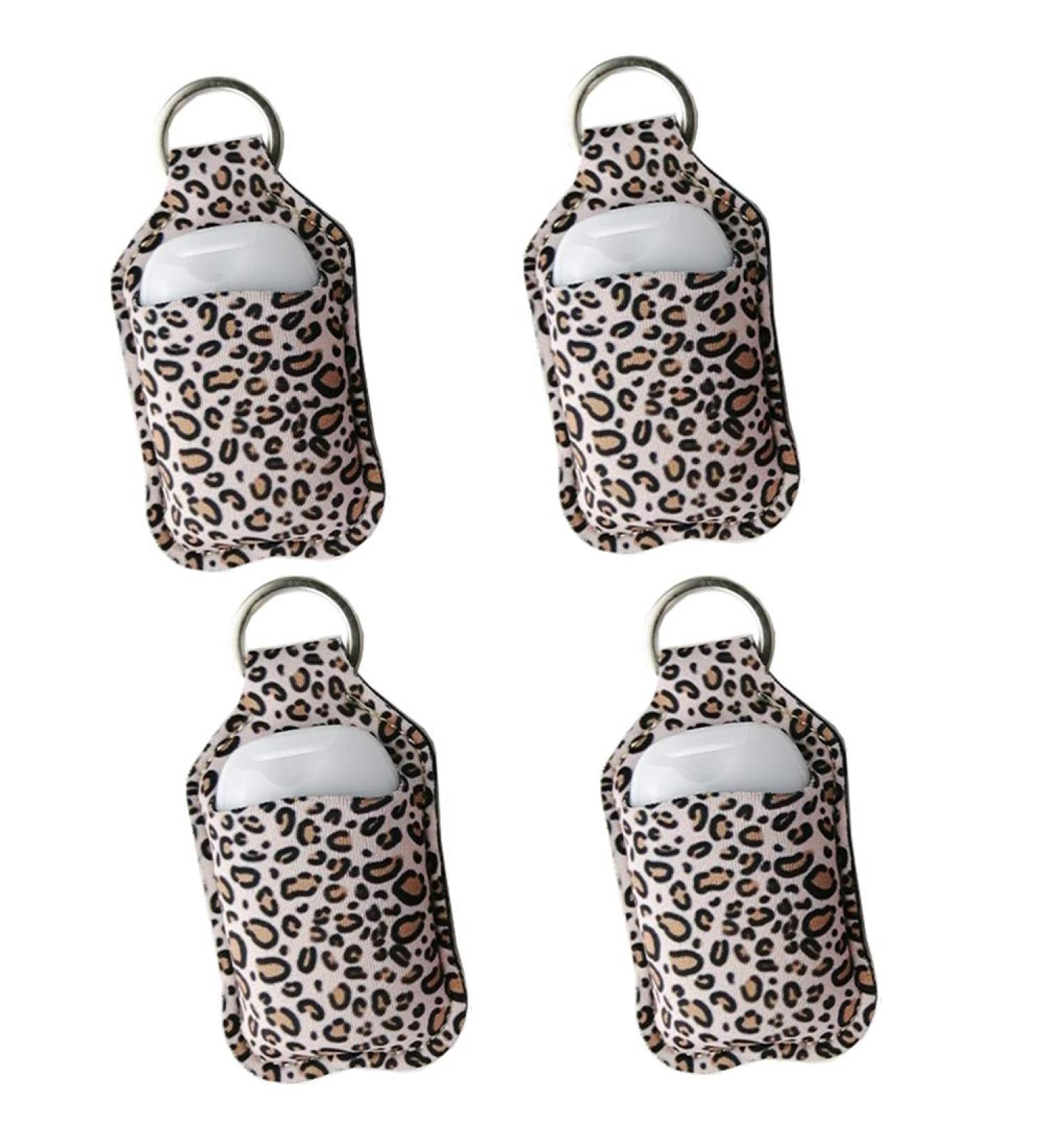 Ranxizy Neoprene Keychain for 30ML Hand Sanitizer Bottles - 4 Pack Leopard Print | Travel Containers Holder Keyring for Gym, Shampoo, Lotion, Soap, Perfume - Buy Online on GoSupps.com