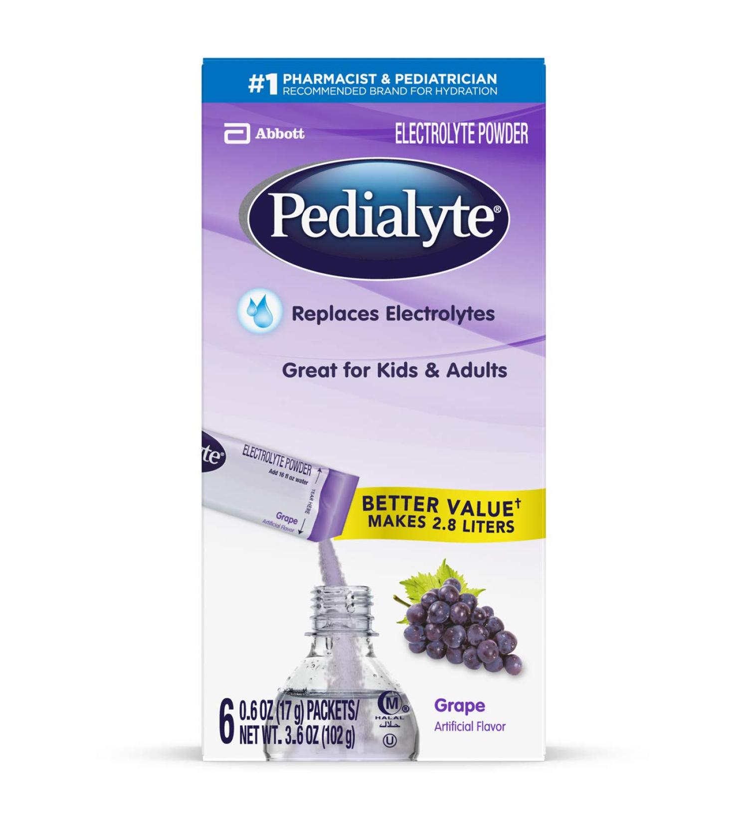 Pedialyte Grape Electrolyte Powder Packets - 6 Single-Serving Packets for Hydration - Buy Online on GoSupps.com