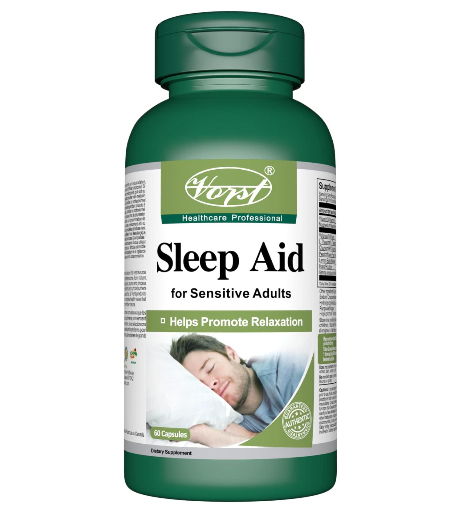 VORST Sleep Aid for Sensitive Adults 60 Capsules | Natural Sleeping Pills Melatonin Alternative Relaxant Supplement for Promoting Tranquility & Sleep Quality | Includes Includes Valerian L Theanine Chamomile Passionflower Lemon Balm Hops Vitamin D & Magne - Buy Online on GoSupps.com