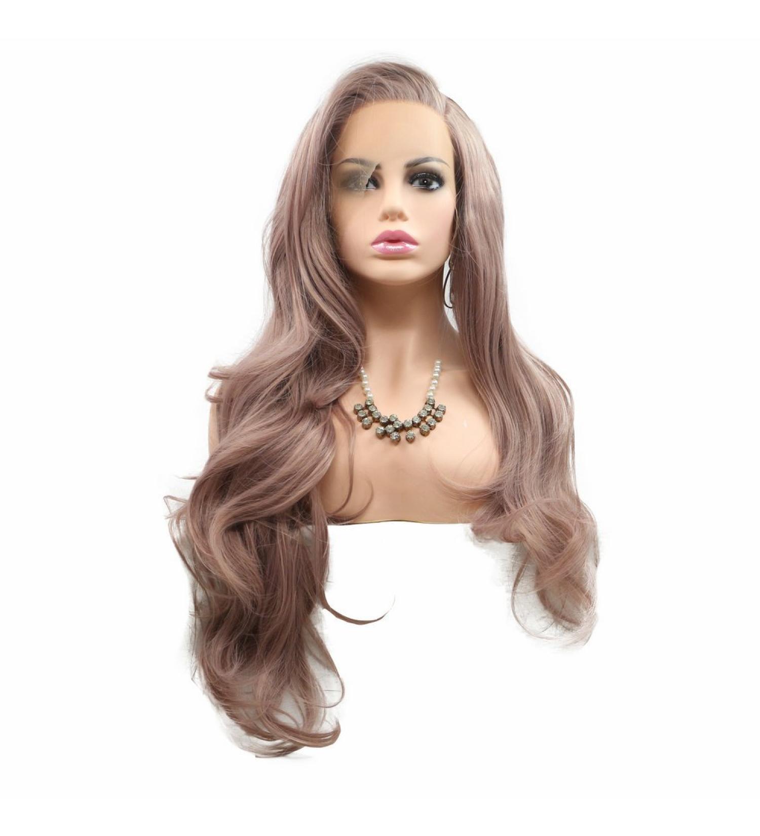 Drag Queen Synthetic Lace Front Wigs - Smoky Pink & Milky Lavender | Natural Hairline | Long Wave Cosplay Wigs for Women - 26 - Buy Online on GoSupps.com