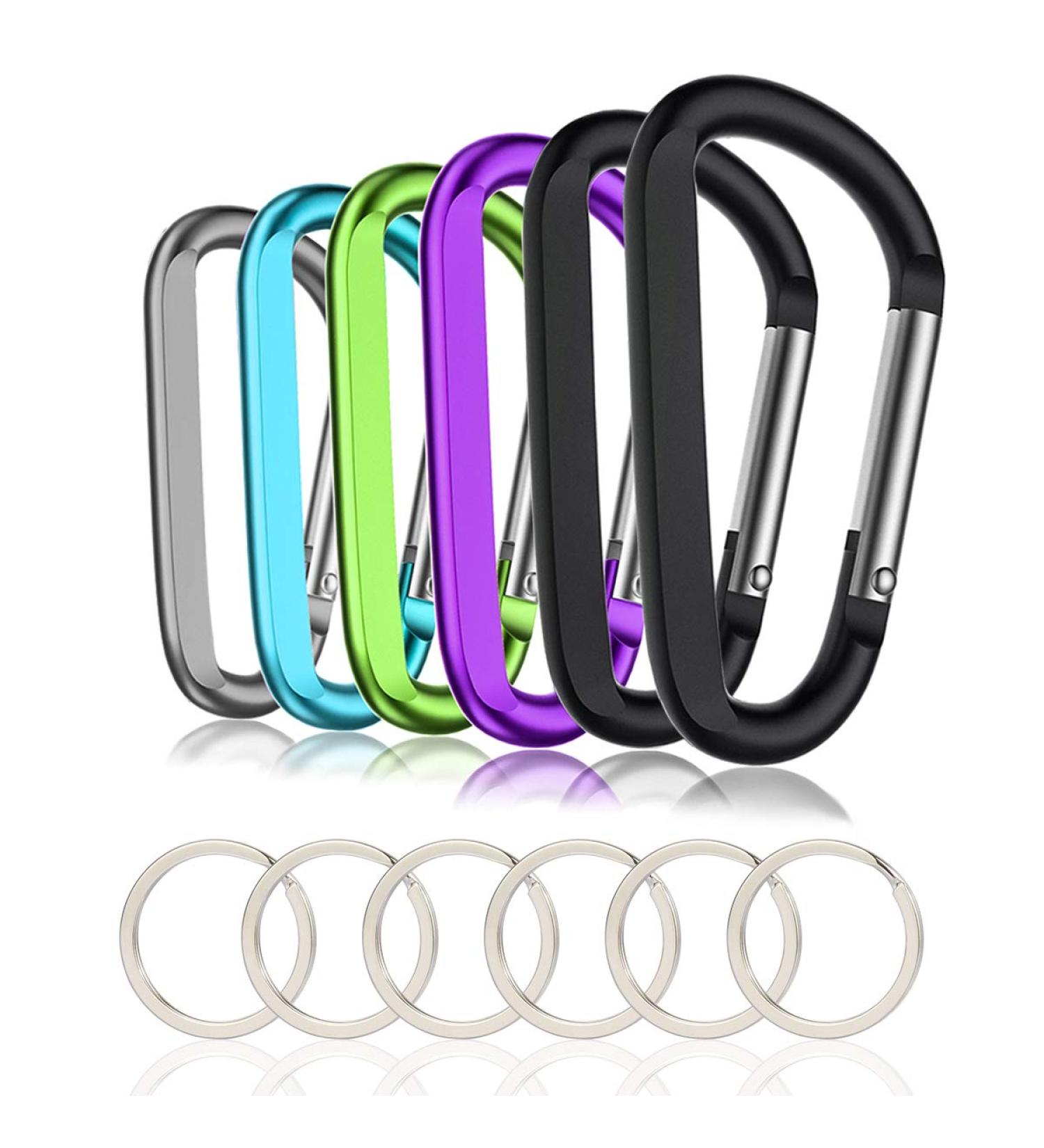 6PCS Black Aluminum Carabiner Clips with Keyring Hooks - Large D Ring Shape Carabiner Set - Buy Online on GoSupps.com