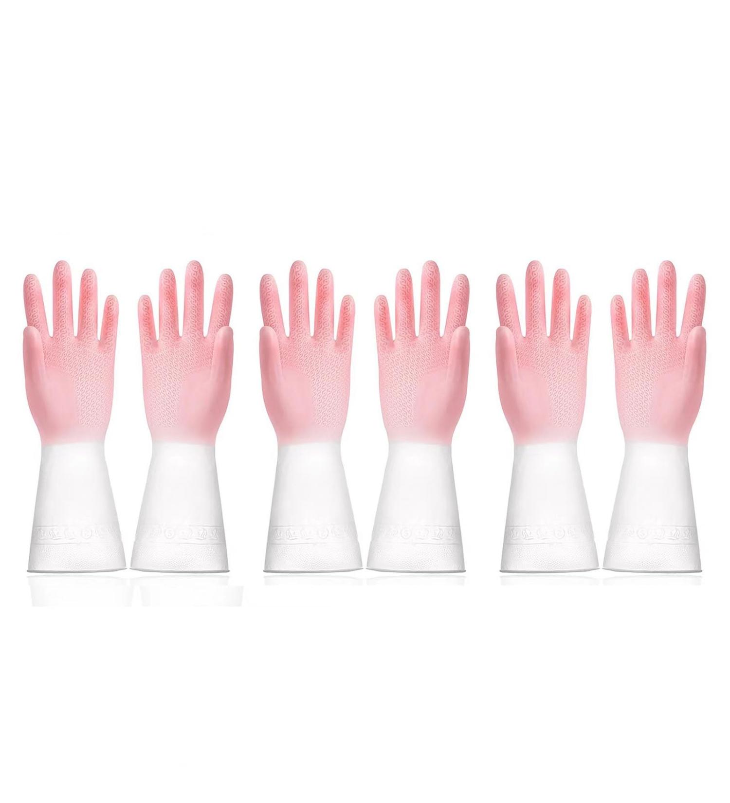 KKRAUS Non-Slip Reusable Cleaning Gloves 3 Pairs Rubber Gloves Kitchen Dishwashing Gloves for Laundry Working Gardening Washing Up Gloves (Color : Pink Size : Medium) Medium Pink - Buy Online on GoSupps.com