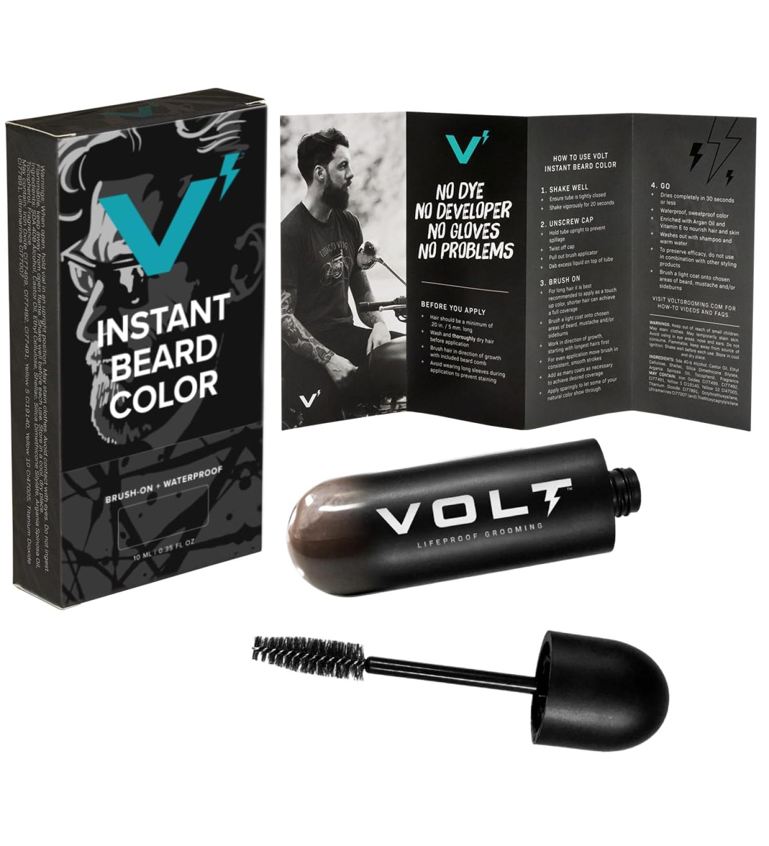 VOLT Grooming Instant Beard Color Single Pack - Smudge and Water Resistant Quick Drying Brush on Color for Beards Mustaches & Eyebrows - 0.35 Fl Oz (10 ml) Toffee (Light Brown) - Buy Online on GoSupps.com