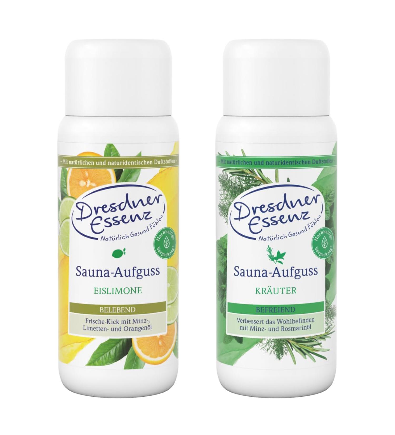 Dresden Essence Sauna Infusion Eislimone + Herbs - Fresh Lime & Mint Aroma Set (2 x 250 ml) | International Shipping Available - Buy Online on GoSupps.com