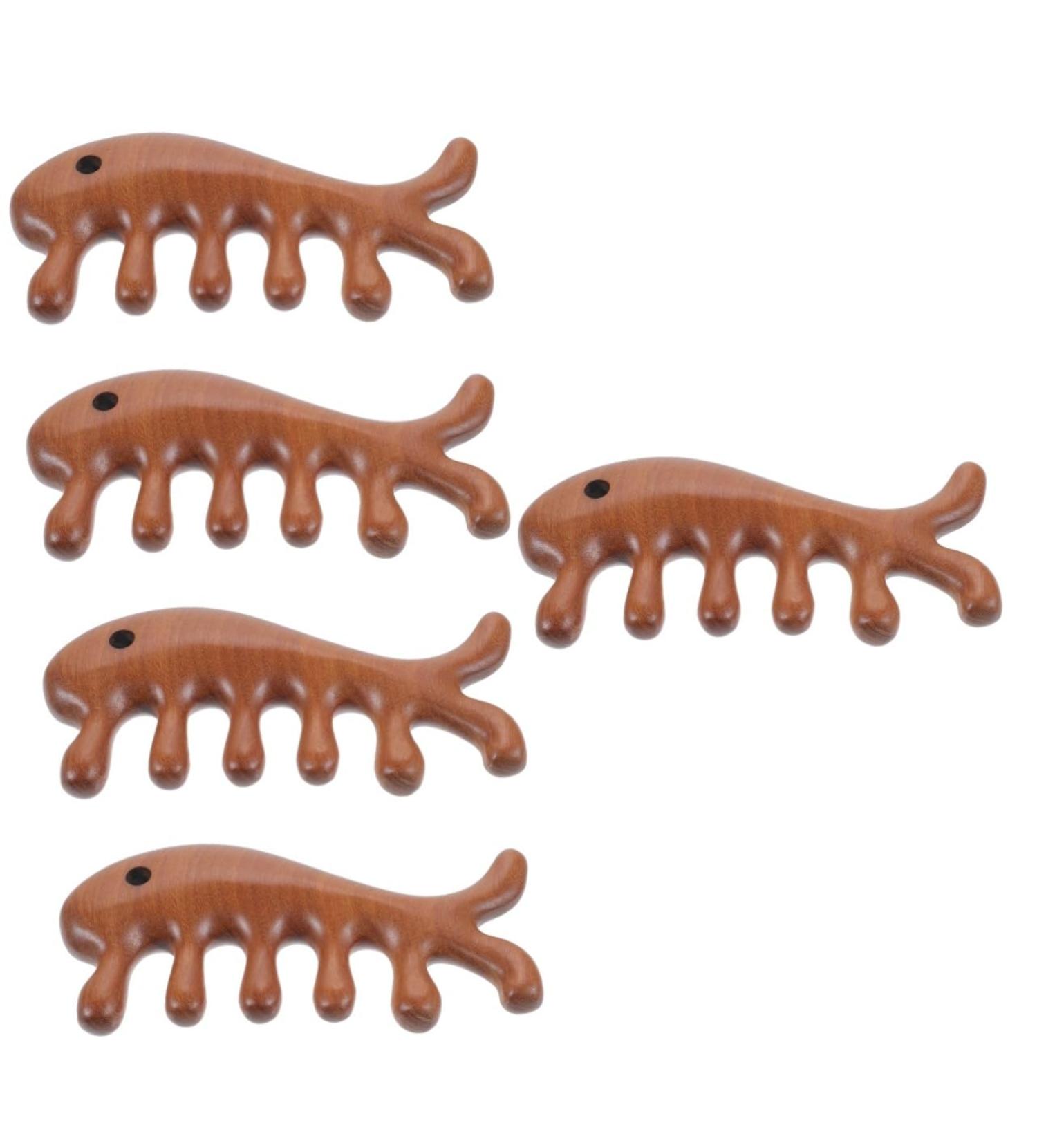 Minkissy 5x Fish-Shaped Massage Comb | Comfortable Wide Tooth Comb | No Static Wooden Gua Sha Tool for Scalp & Hair Care - Buy Online on GoSupps.com