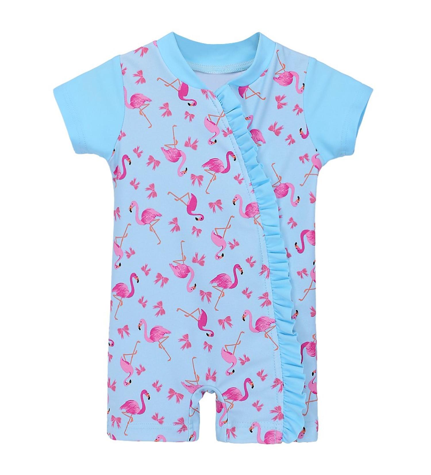 HUAANIUE Baby Girls Short Sleeve One Piece Swimsuit | UPF 50+ Sun Protection | 6-12 Months | Light Blue - Buy Online on GoSupps.com