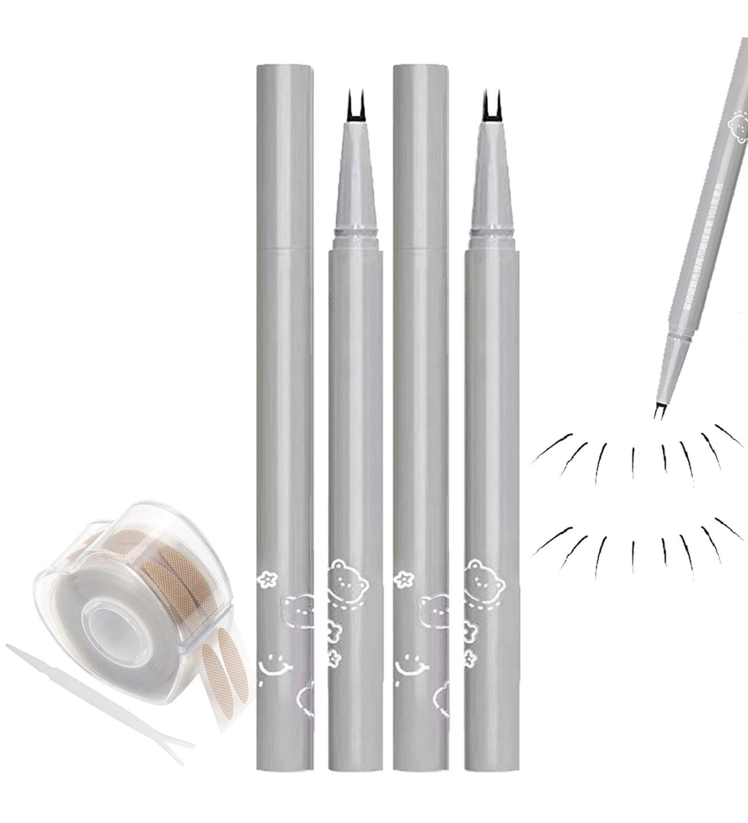 DENGWANG Double Tip Lower Eyelash Pencil Two Prong Eyeliner Lower Eyelash Pen Waterproof Liquid Eyeliner Pen Super Slim Eye Liner Waterproof Eyeliner Pencil Smudge Proof (2PCS Brown+2PCS Black) - Buy Online on GoSupps.com