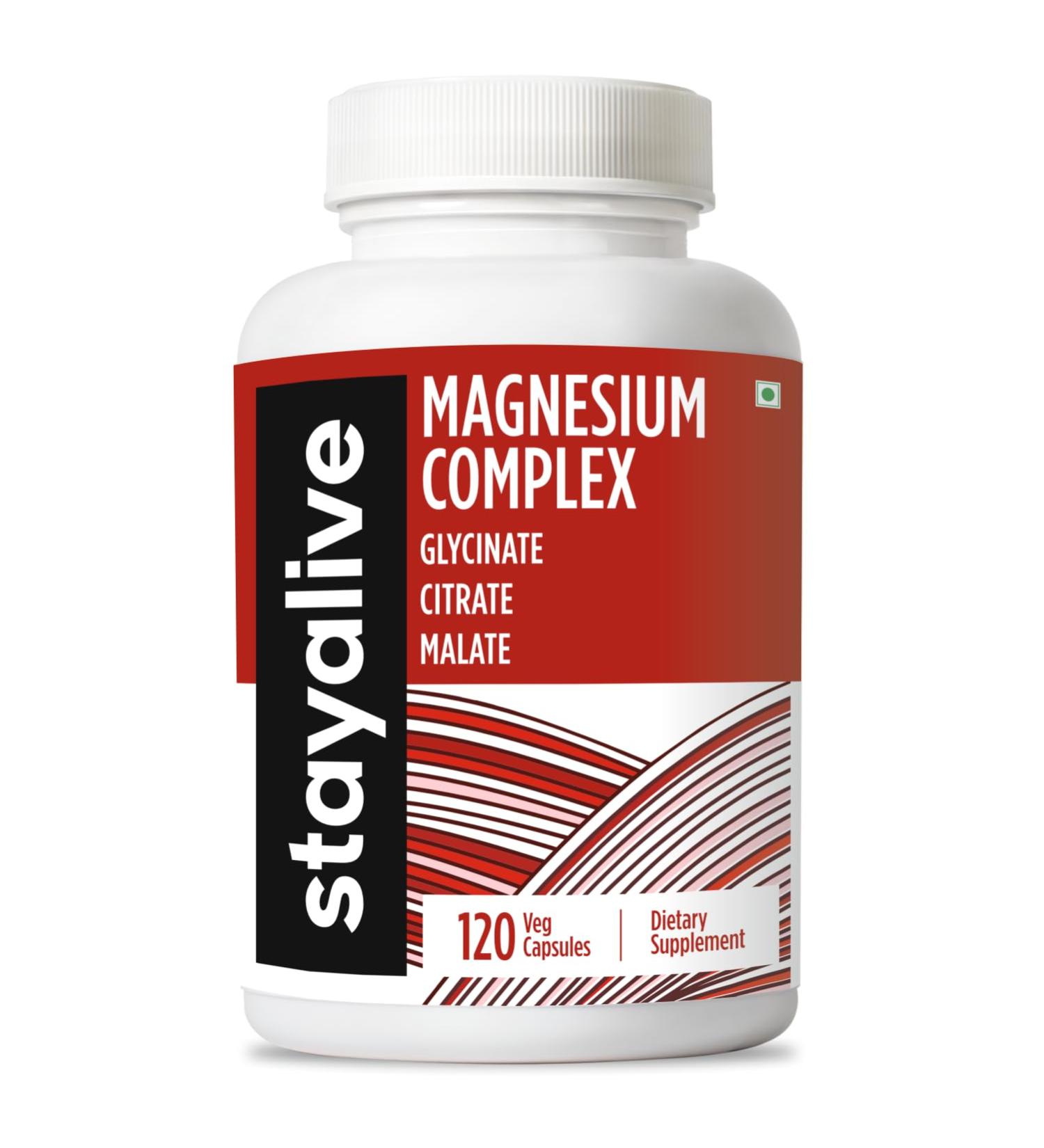 STAY ALIVE Triple Magnesium Complex Supplement 500mg, Chelated Glycinate, Citrate & Malate Powder, High Absorption Magnesium for Women and Men, 120 Pills, Non-GMO & Gluten-Free Capsules - Buy Online on GoSupps.com