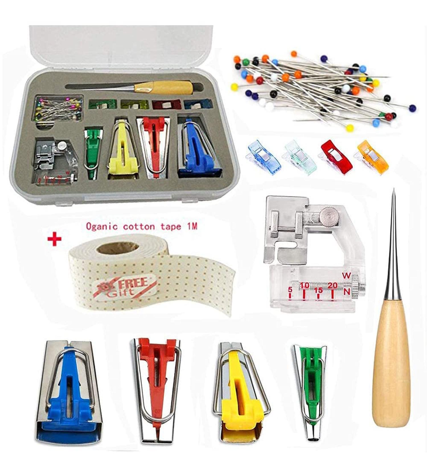LNKA Bias Tape Maker Kit - 4 Sizes 1/4, 1/2, 3/4, 1 with Wooden Awl, Bead Needles, Binder Clip, Binding Foot - DIY Quilting Tools for Sewing/Quilting - Buy Online on GoSupps.com