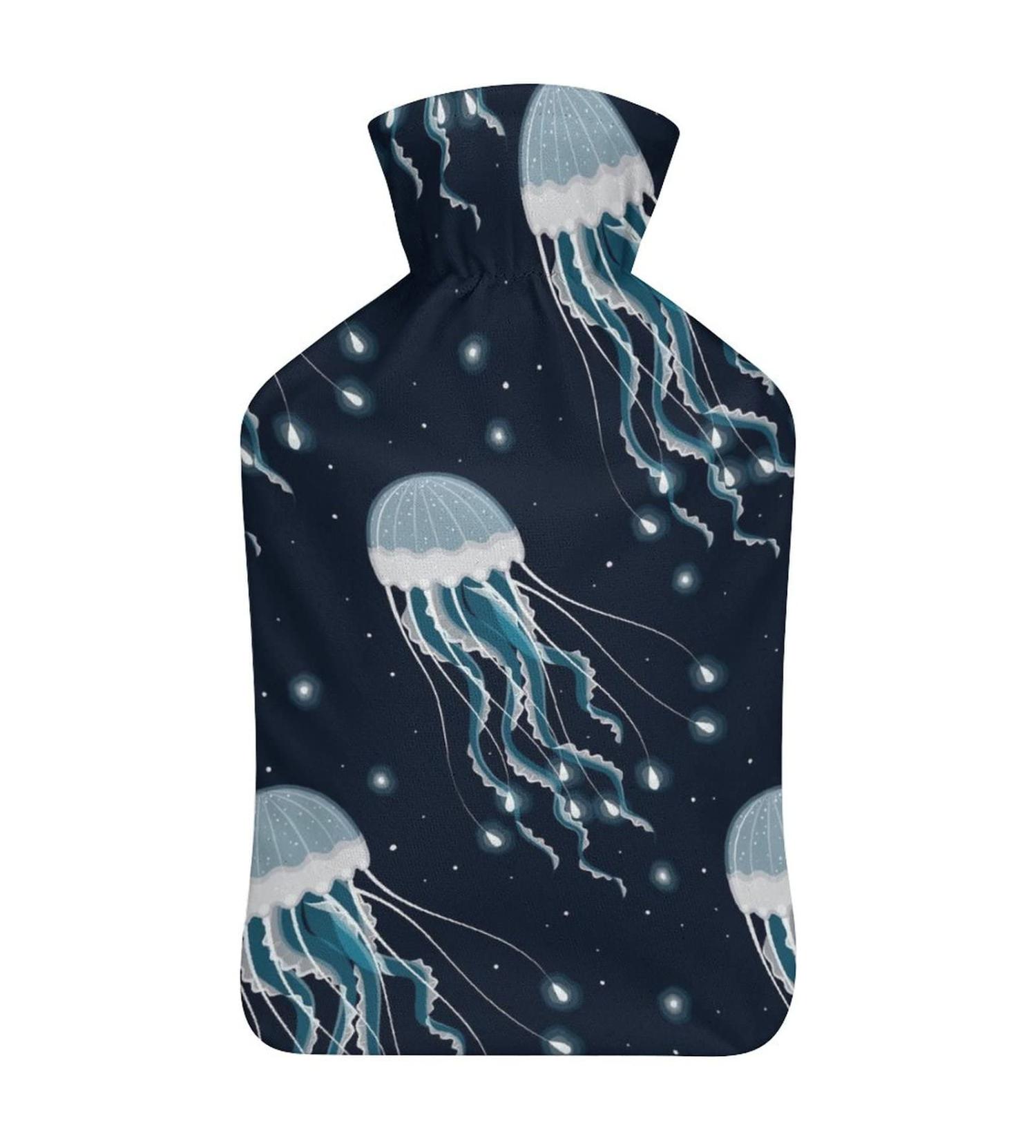 Hot Water Bottle with Lid - Jellyfish Pattern Rubber Bag for Pain Relief Cramps & Foot Warmer - Hot & Cold Therapy - Buy Online on GoSupps.com