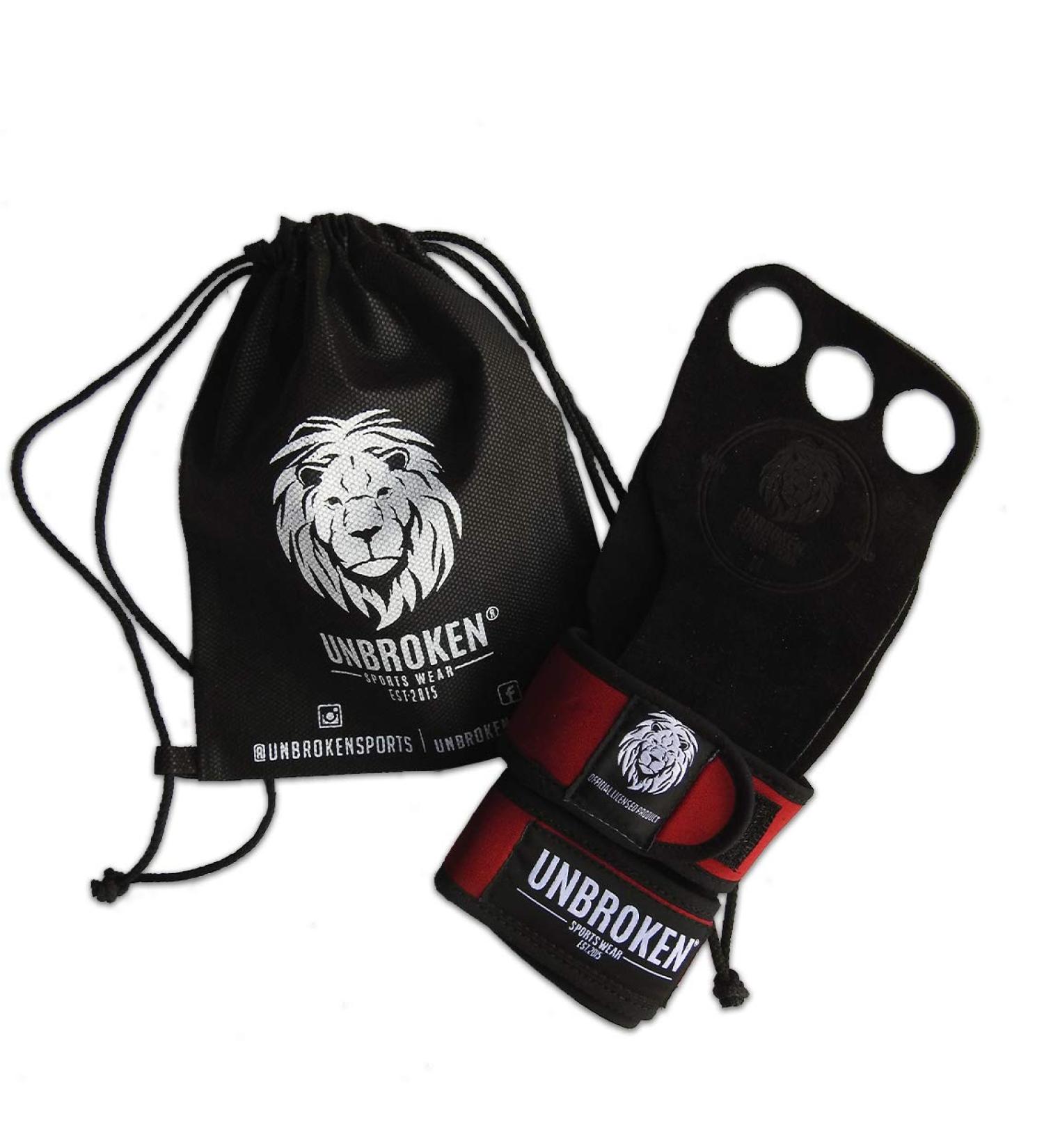 Unbroken Sports Wear Gymnastics Grips - Black Suede Leather + Neoprene Wrist Support, Red Medium - Buy Online on GoSupps.com