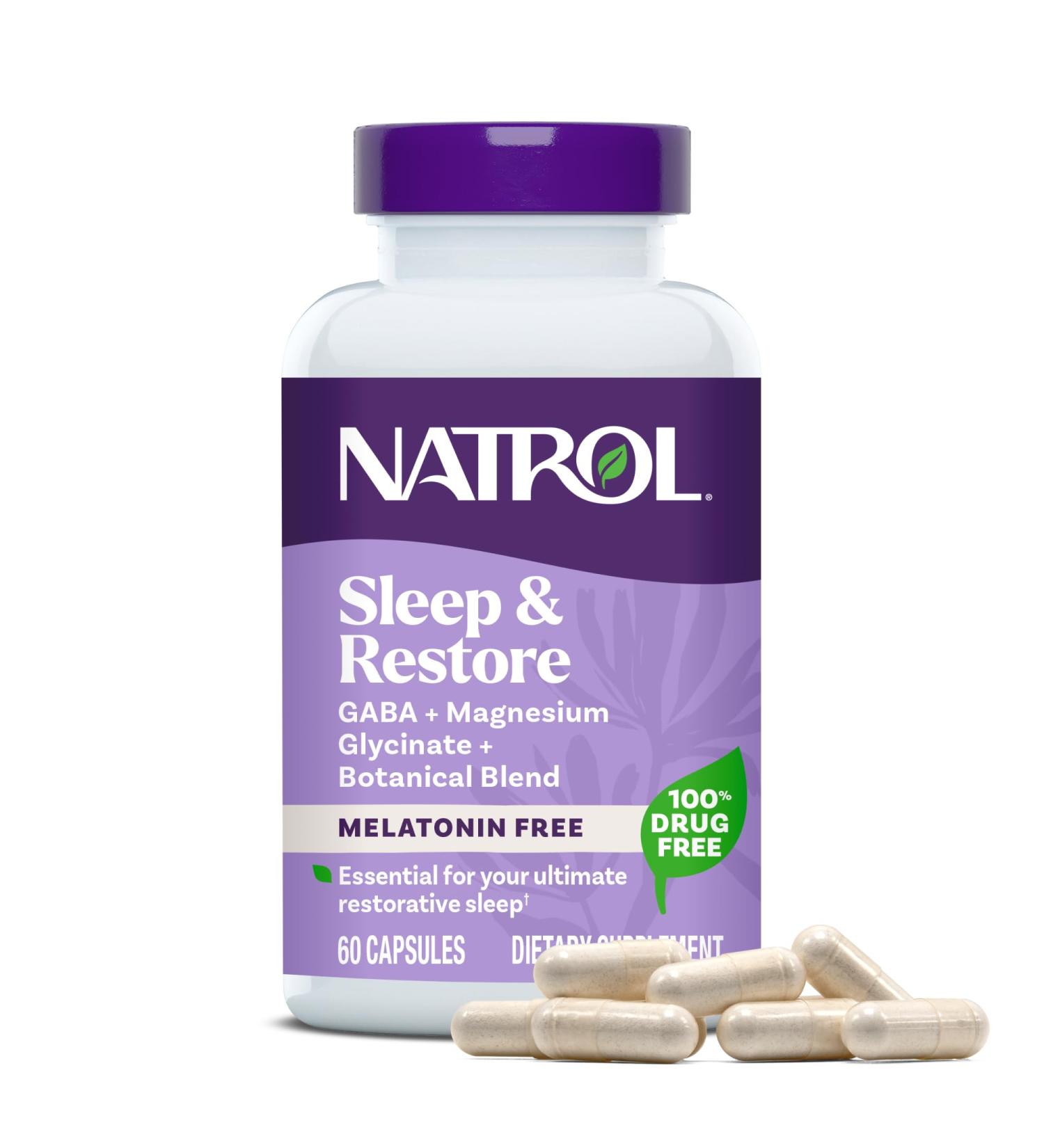 Natrol Sleep & Restore Capsules with Magnesium Glycinate 100mg GABA Essential for Your Ultimate Restorative Sleep Melatonin-Free 30 Day Supply Unflavored 60 Count (Pack of 1) - Buy Online on GoSupps.com
