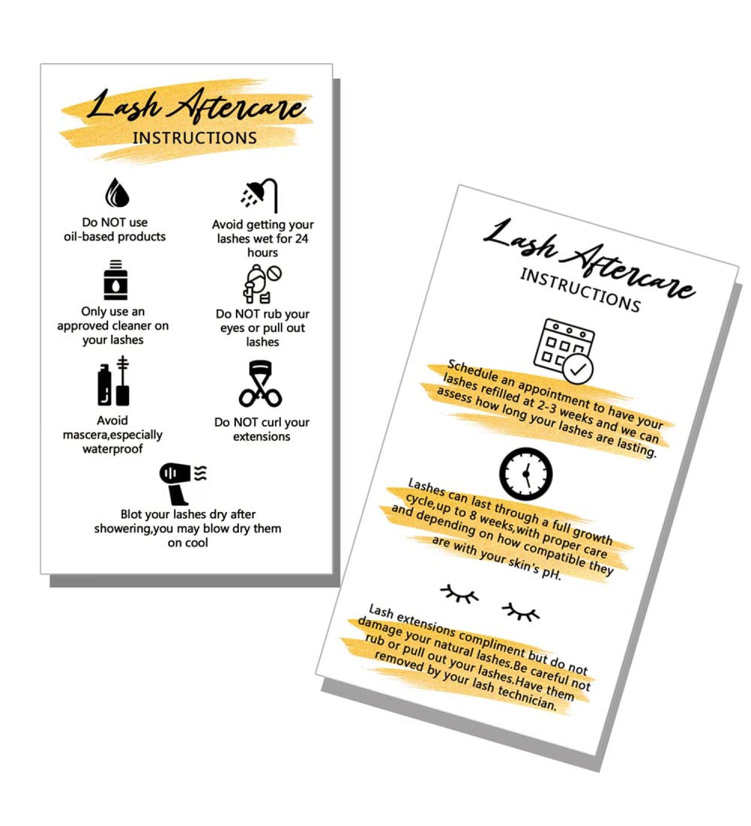 Wanyeer Lash Extension Aftercare Instructions Cards - 50 Pack Double Sided Business Cards - Lash Care Tips - White Yellow Watercolor Design - Buy Online on GoSupps.com