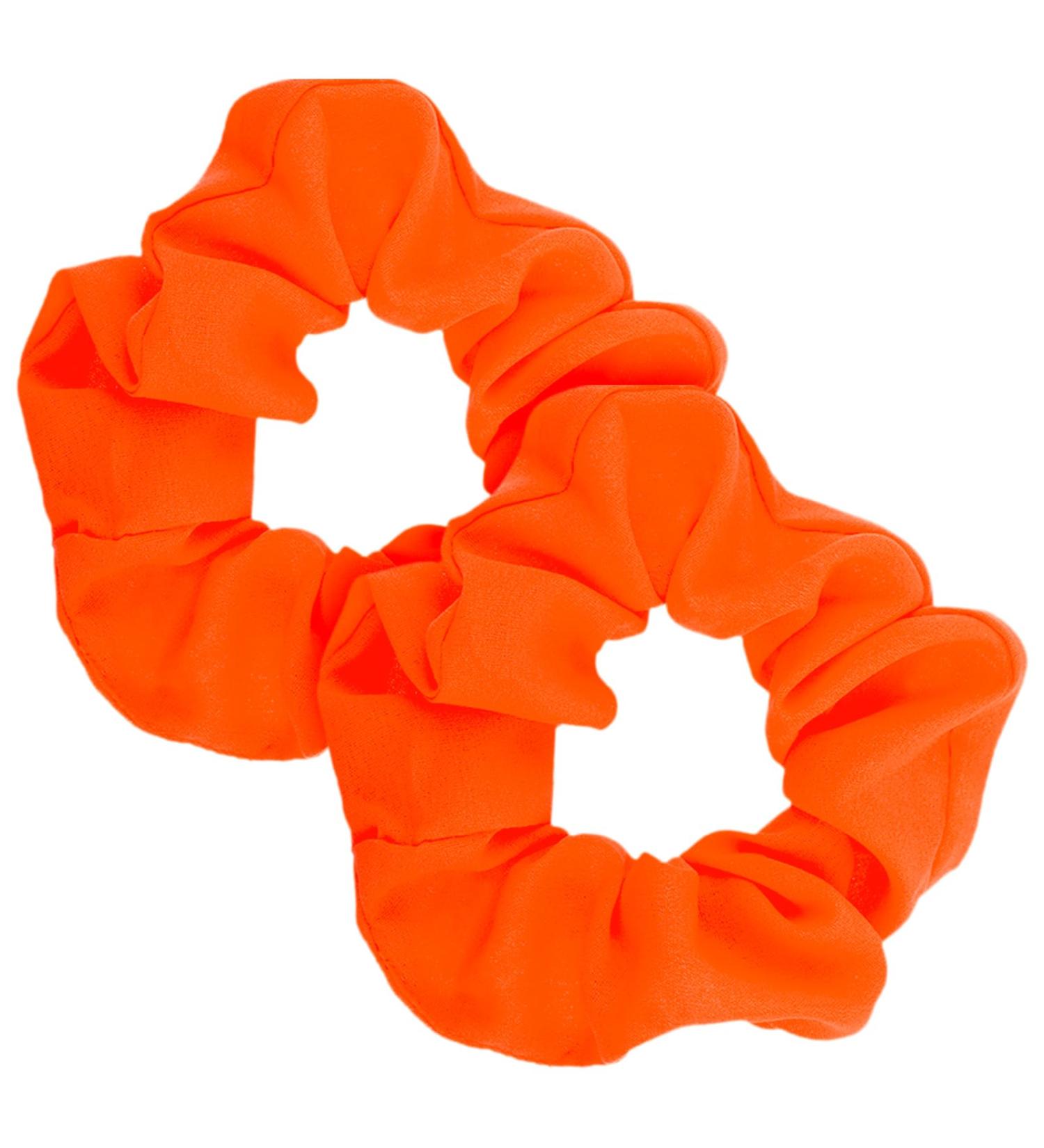 Neon Orange Hair Scrunchies - 2 Pack Fluorescent Silk Ties for Women | Glitter Hair Jewelry - Buy Online on GoSupps.com