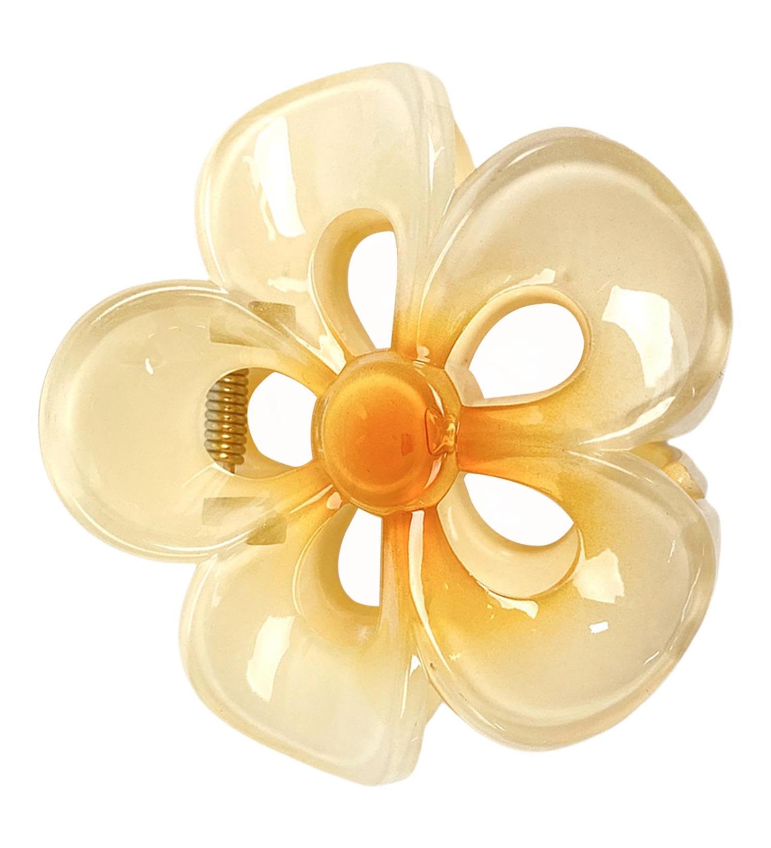 Floral Hair Clips Acrylic Strong Hold Hair Clip Hair Styling Accessories Non-Slip Hair Clips Womens Hair Barrettes for Woman and Girls Yellow - Buy Online on GoSupps.com