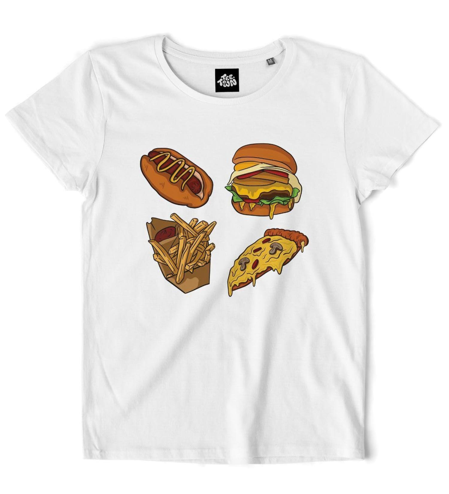 TEETOWN - Women's T-Shirt - Fast Food Party - Burger Junk Food Pizza Cheddar KFC L Colour26
